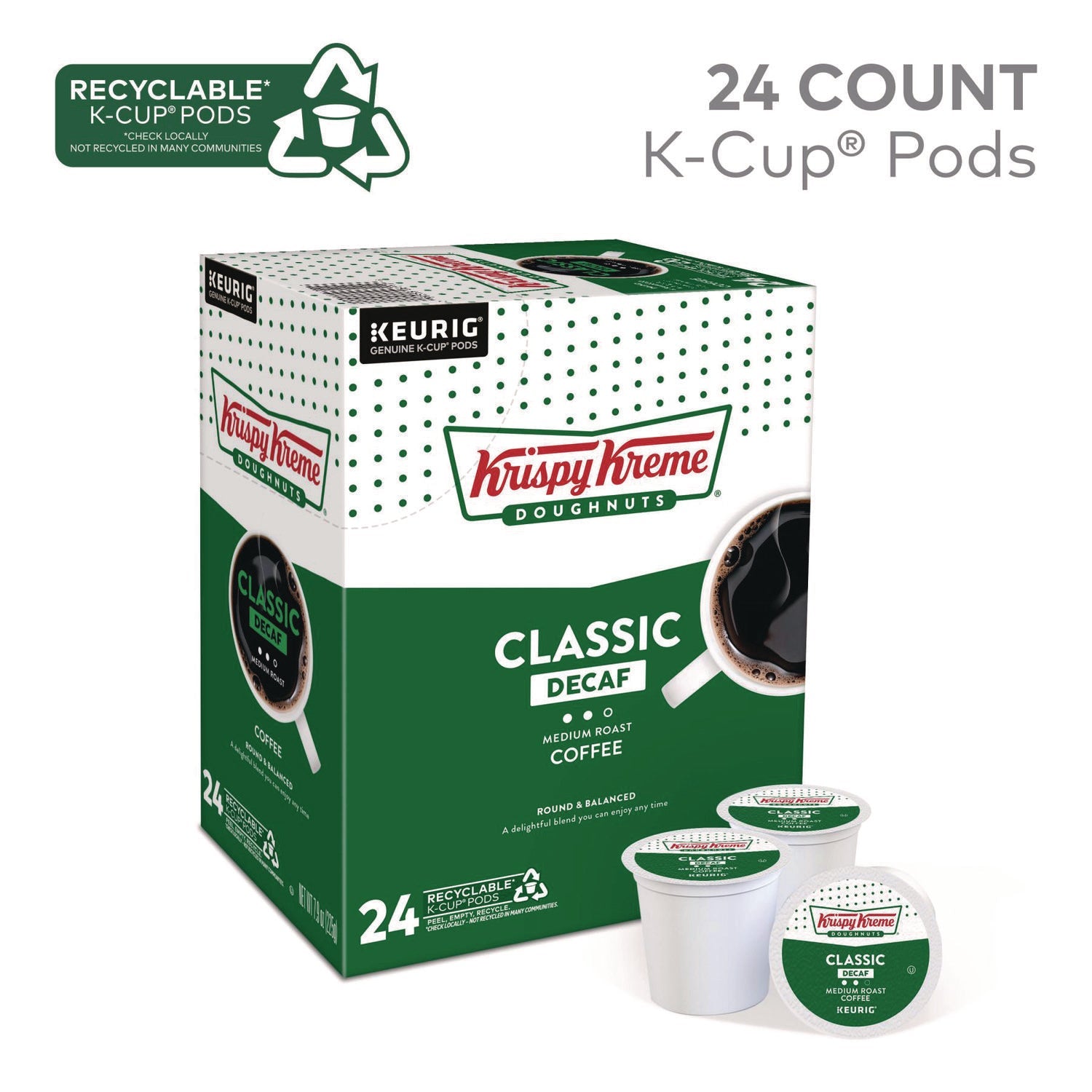 Krispy Kreme Doughnuts® Classic Decaf Coffee K-Cups, Medium Roast, 24/box