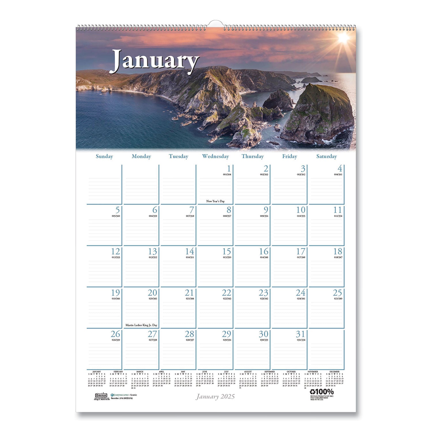 House of Doolittle™ Earthscapes Recycled Monthly Wall Calendar, Scenic Beauty Photography, 12 x 16.5, White Sheets, 12-Month (Jan-Dec): 2025 - Bloom Skins