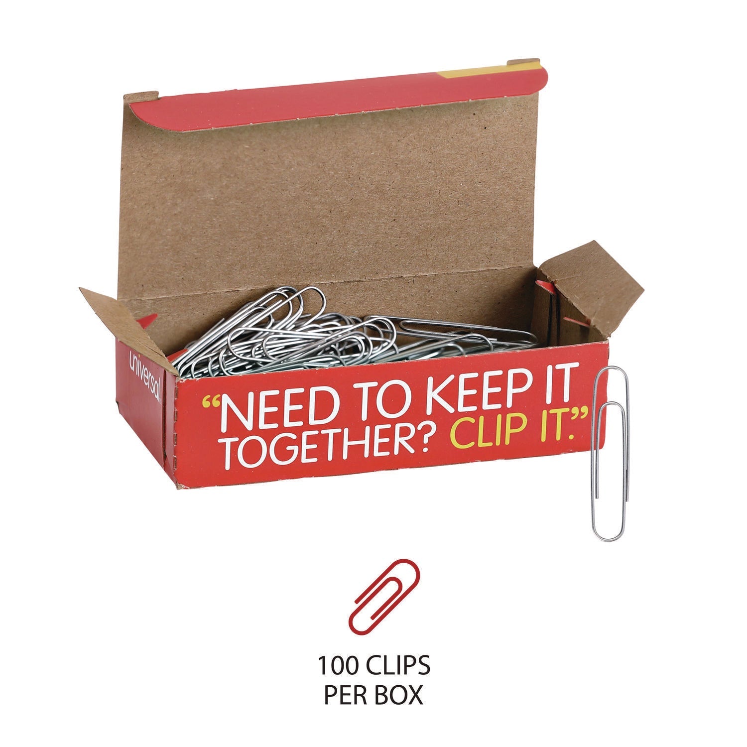 Universal® Paper Clips, Jumbo, Smooth, Silver, 100 Clips/Box, 10 Boxes/Pack