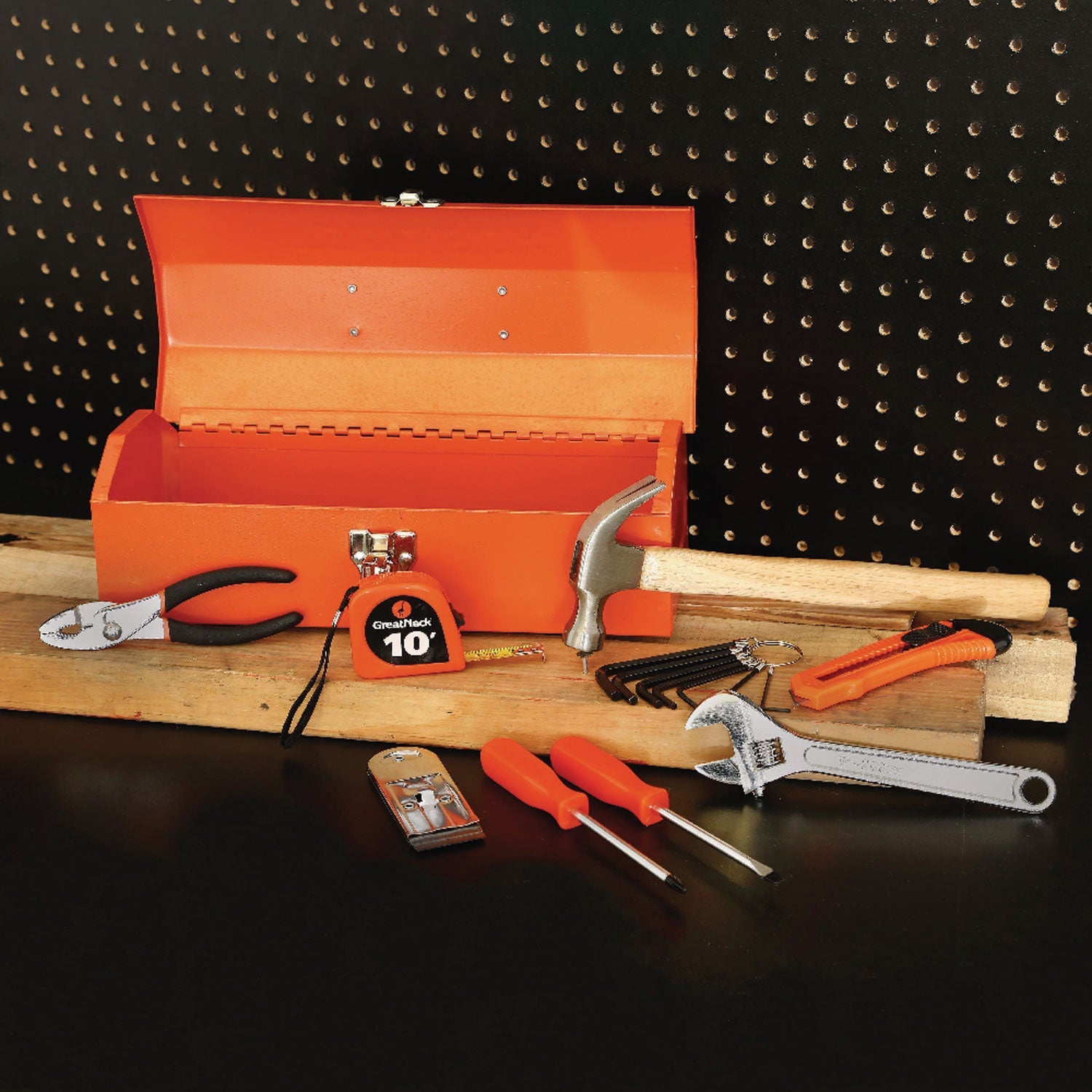 Great Neck® 16-Piece Light-Duty Office Tool Kit, Metal Box, Red