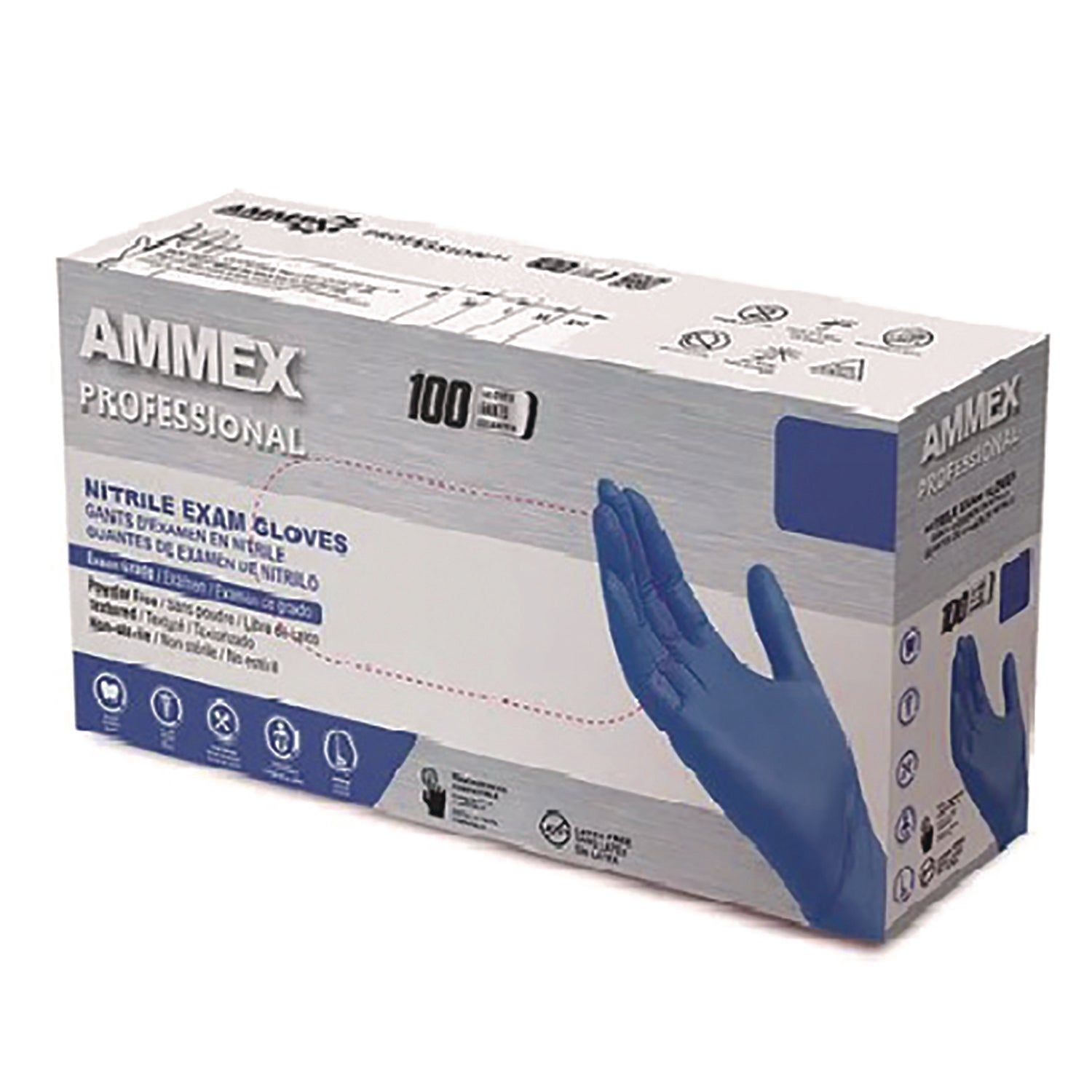 AMMEX® Professional Nitrile Exam Gloves, Powder-Free, X-Large, Blue, 100/Box