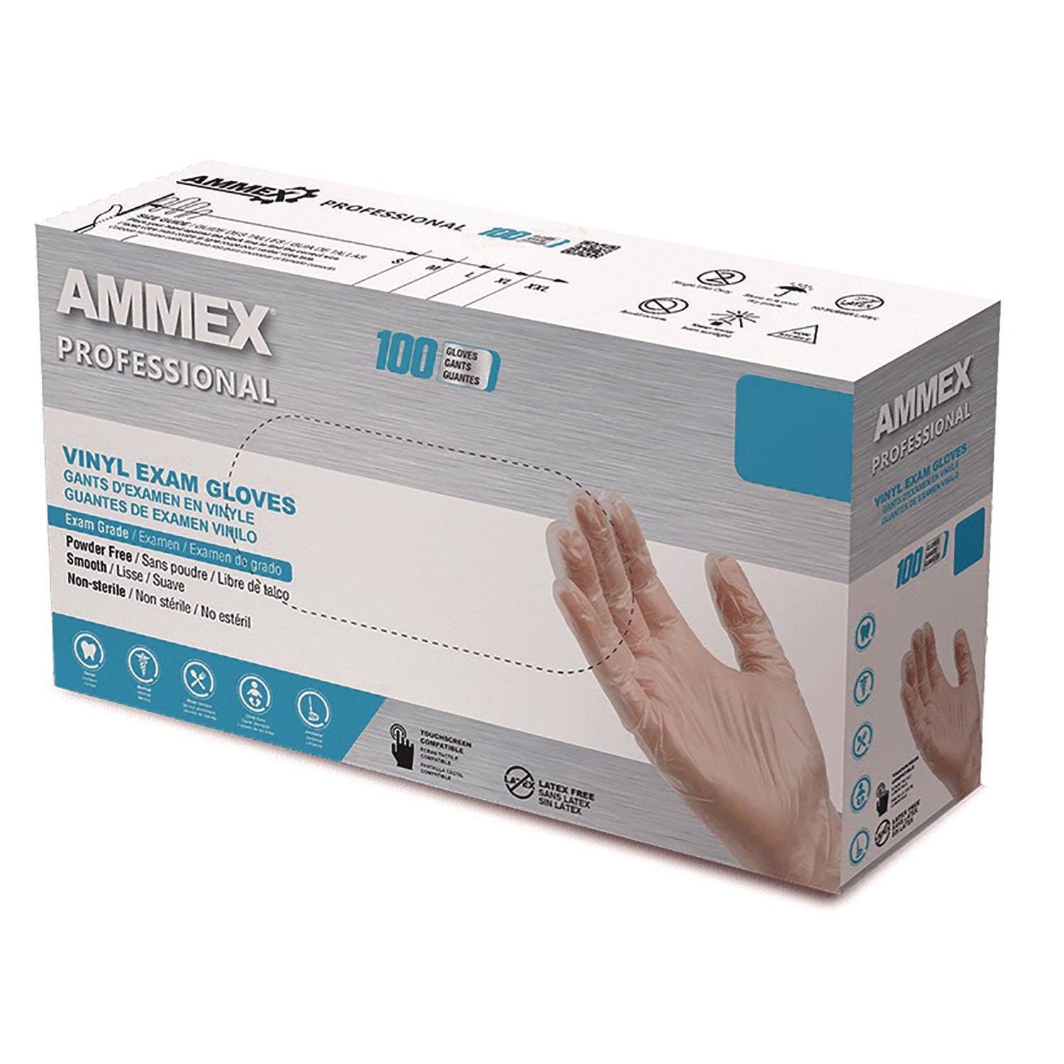 AMMEX® Professional Vinyl Exam Gloves, Powder-Free, X-Large, Clear, 100/Box