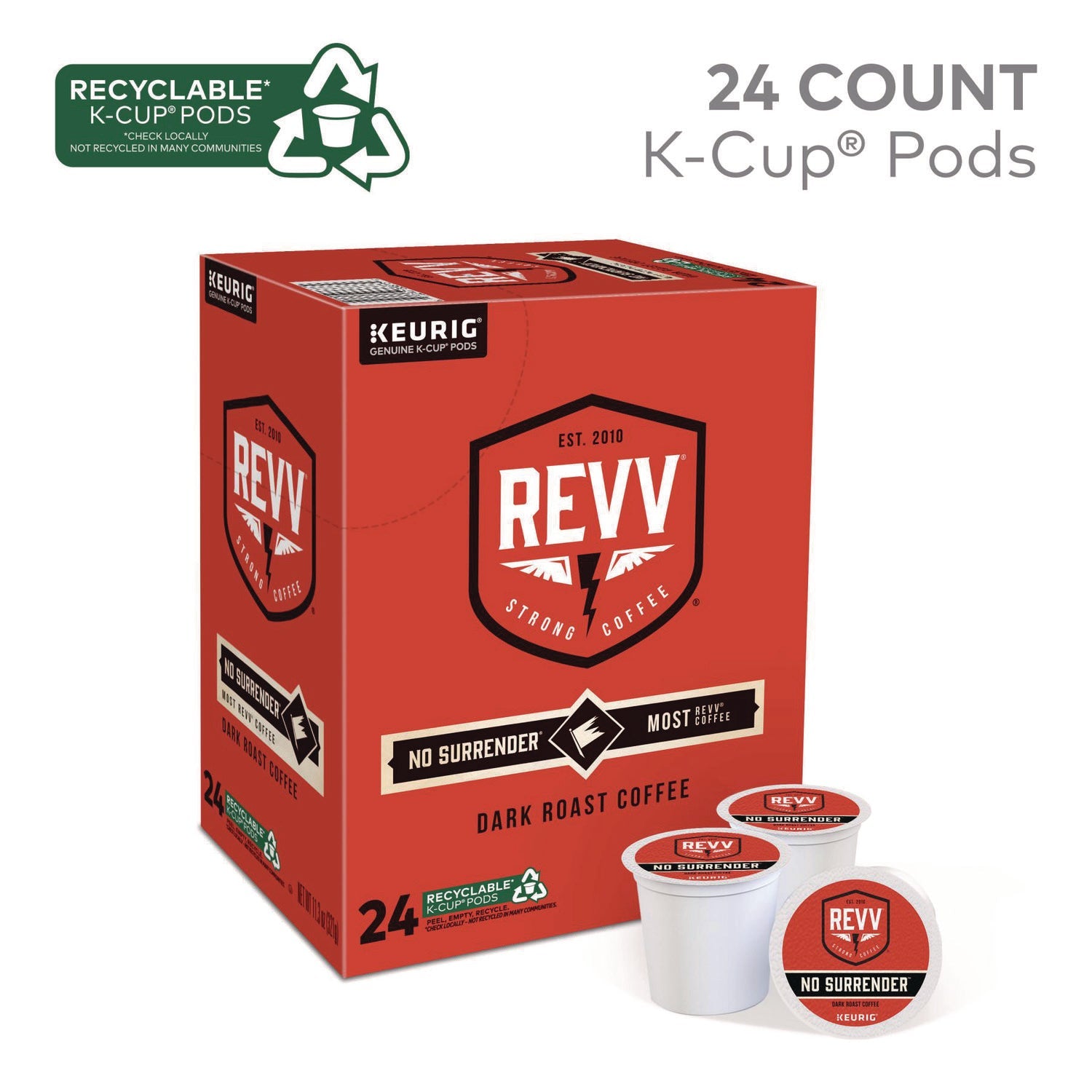 revv® No Surrender K-Cup, Dark Roast, K-Cup, 24/box