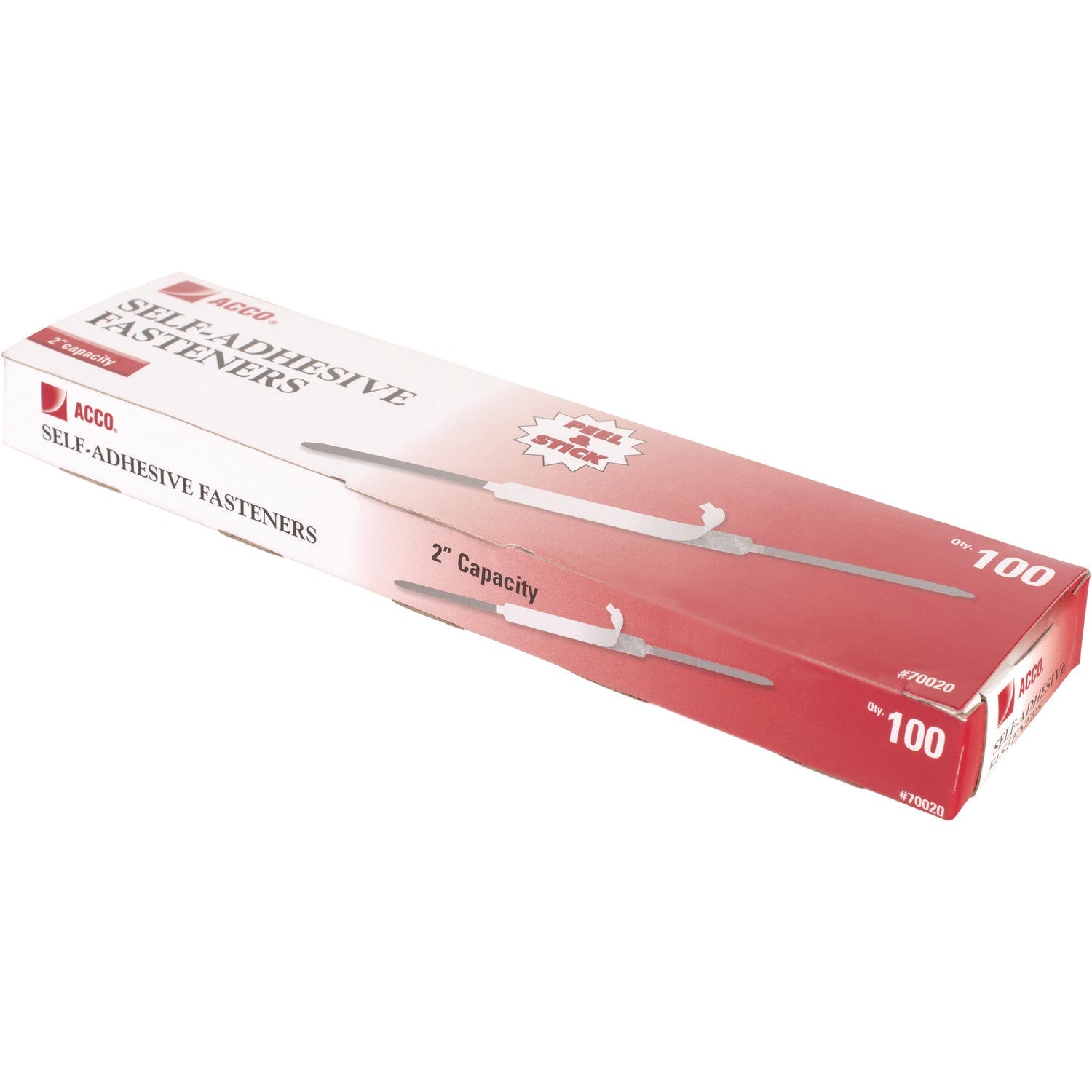 ACCO Self-Adhesive Two-Prong Paper Fastener Bases, 2" Capacity, 2.75" Center to Center, Matte Steel, 100/Box