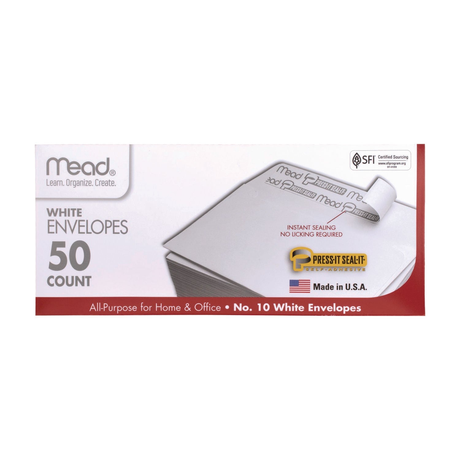 Mead® Press-it Seal-it Self-Adhesive Envelope, #10, Commercial Flap, Self-Adhesive Closure, 4.18 x 9.5, White, 50/Box