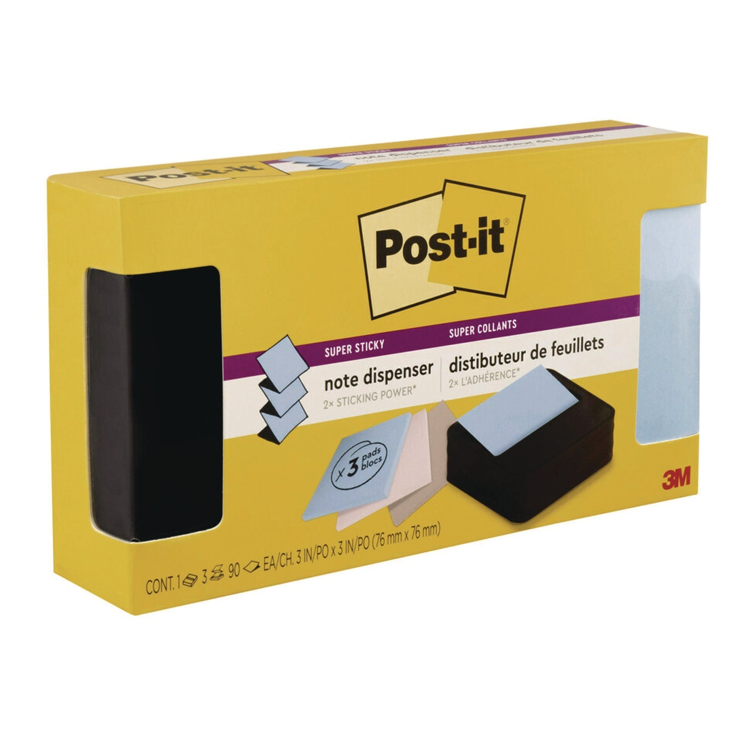 Post-it® Pop-up Notes Wave Design Dispenser with Notes, For 3 x 3 Pads, Includes (3) 90-Sheet Simply Serene Collection Colors Pop-up Pads, Black