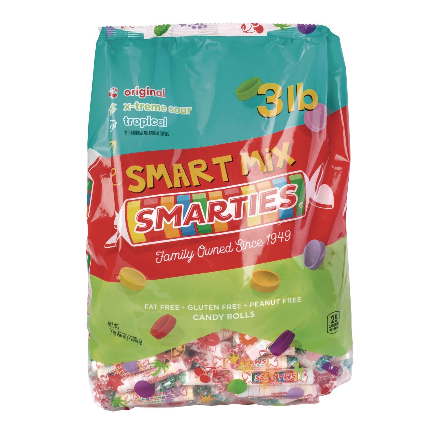 Nestl©® Smarties Candy Rolls, Original/Tropical/X-Treme Sour Flavor Assortment, 3 lb Bag