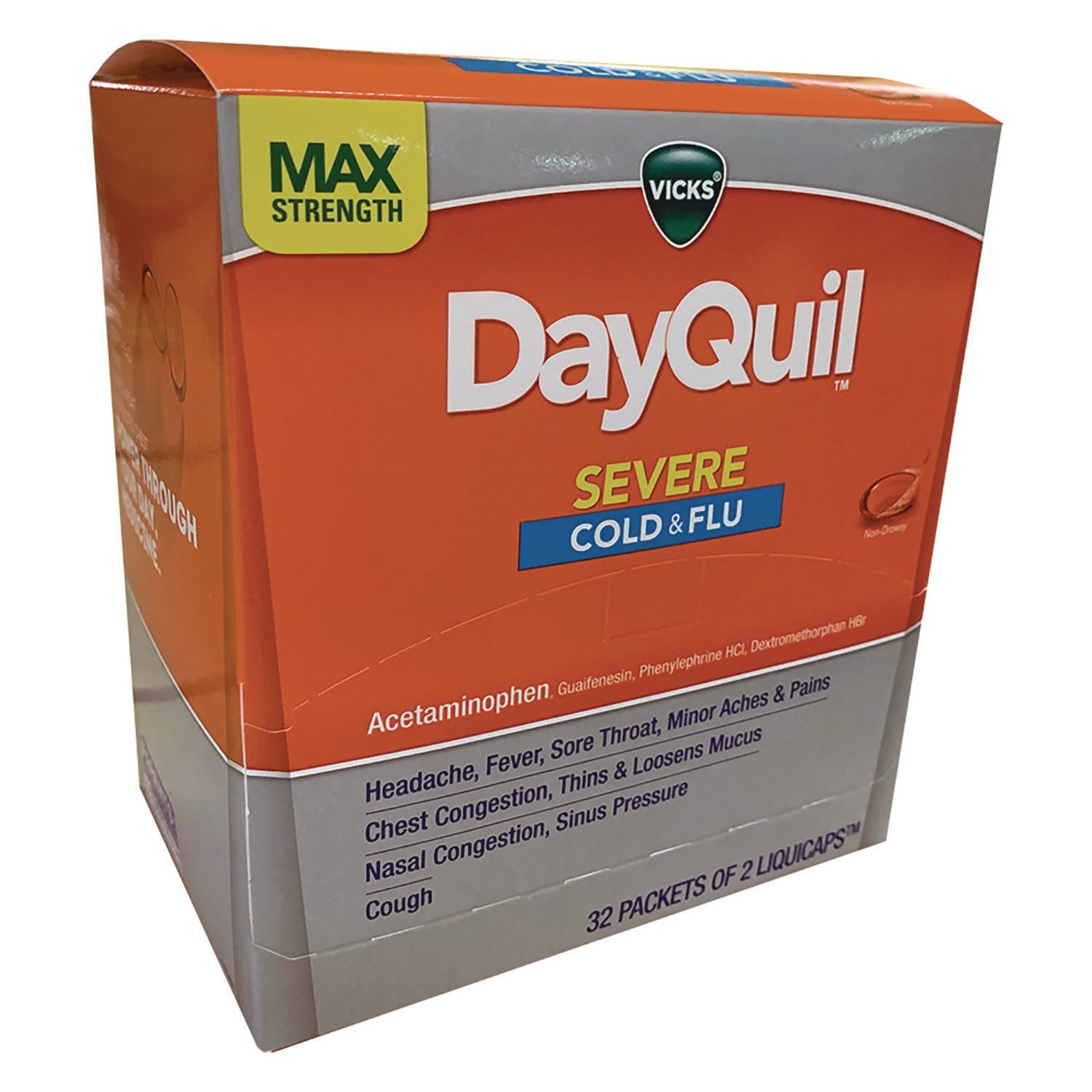 DayQuil® Severe Cold and Flu Relief LiquiCaps, 2 LiquiCaps/Packet, 32 Packets/Box