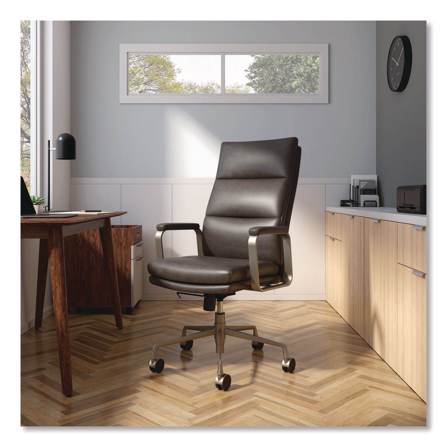 Union & Scale™ Industria 3-40C Ergonomic Bonded Leather Swivel Manager Chair, Supports Up to 275 lbs, 18.31" to 21.85" Seat Height, Gray
