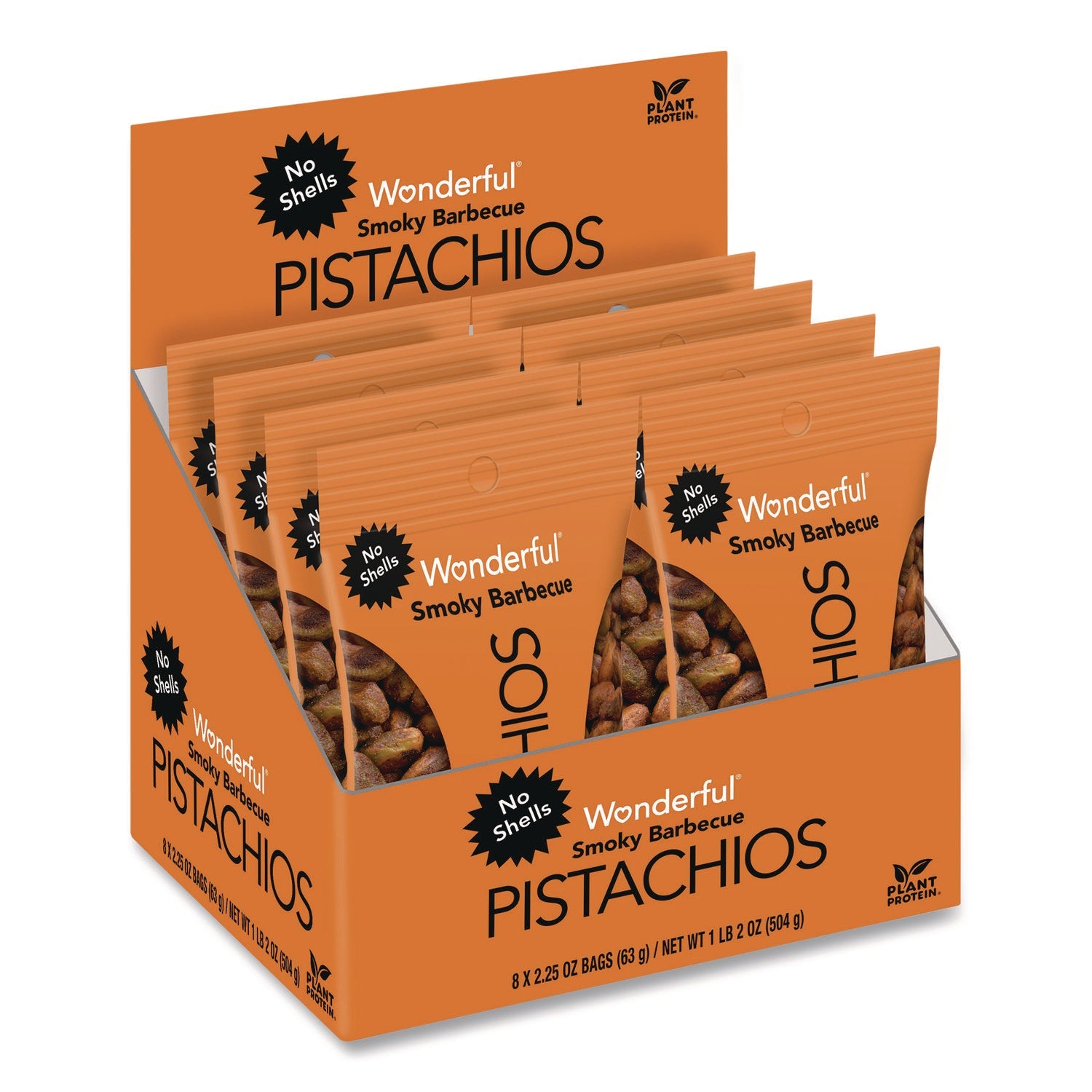 Wonderful® No Shells Smoky Barbecue Pistachios, 2.25 oz Pack, 8/Box