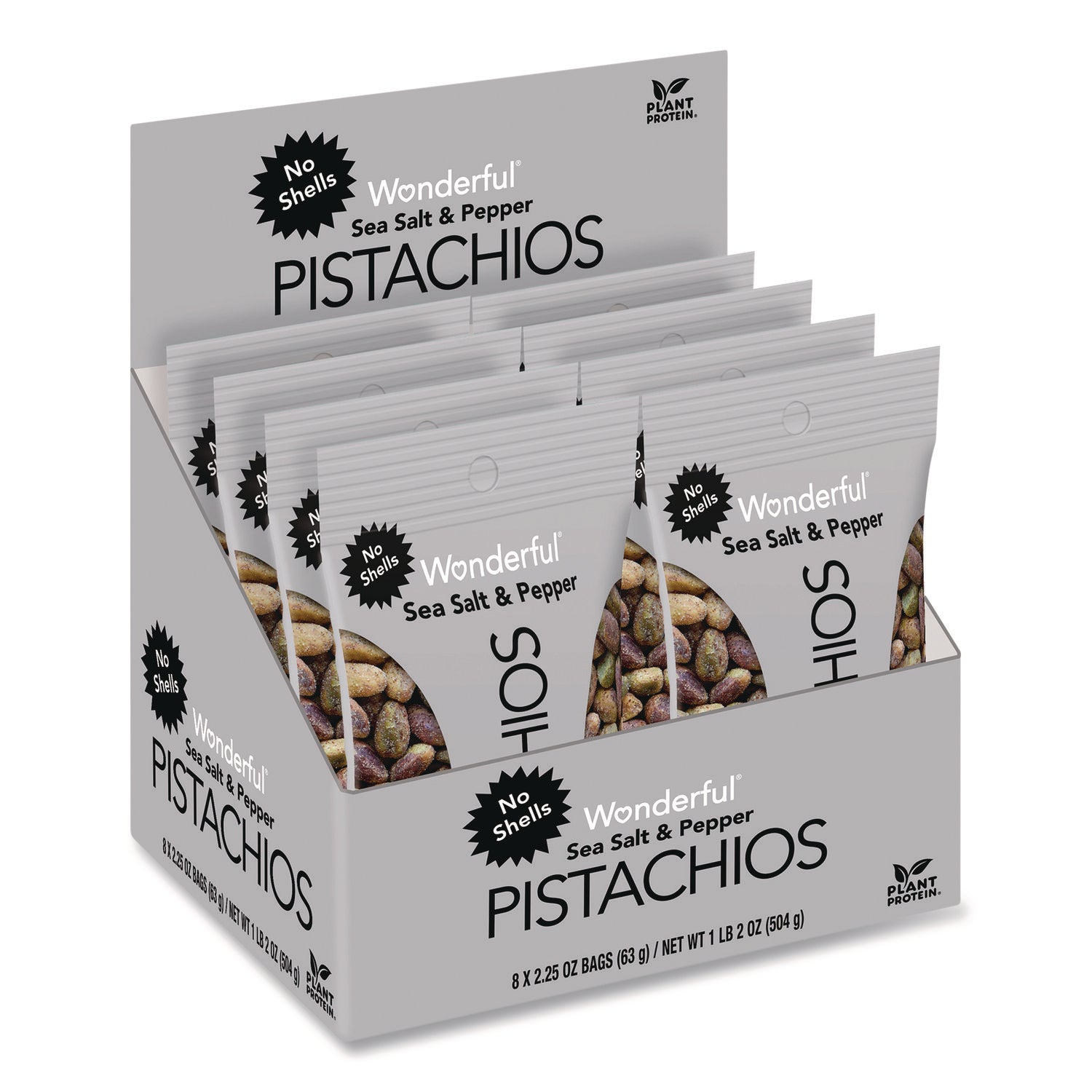 Wonderful® No Shells Sea Salt and Pepper Pistachios, 2.25 oz Pack, 8/Box