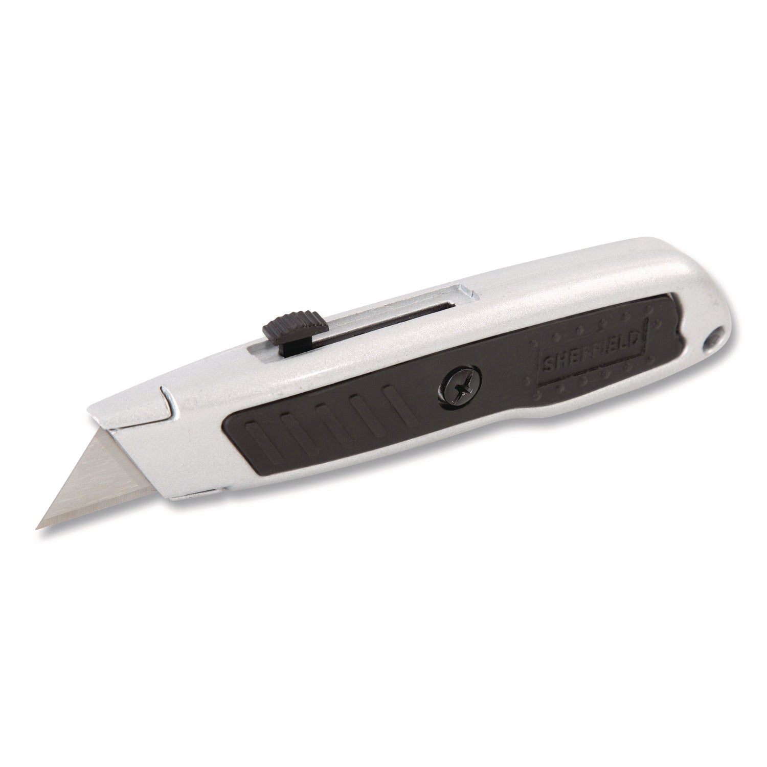 Sheffield Retractable Utility Knife, 1.25" Blade, 3.5" Plastic Handle, Black/Gray
