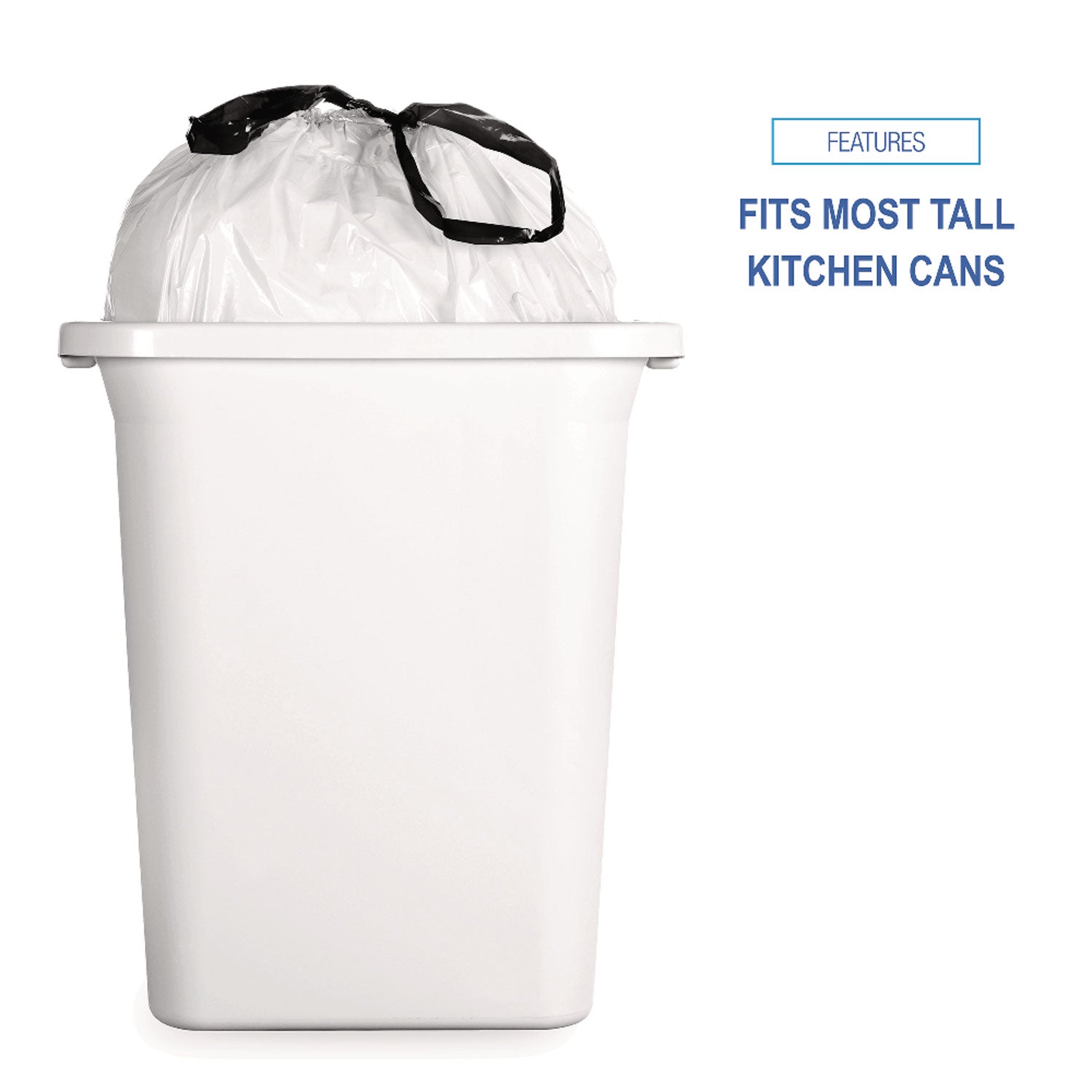 Boardwalk® Drawstring Kitchen Bags, Drawstring, 13 gal, 24" x 28", White, 50 Bags/Roll, 2 Rolls/Carton