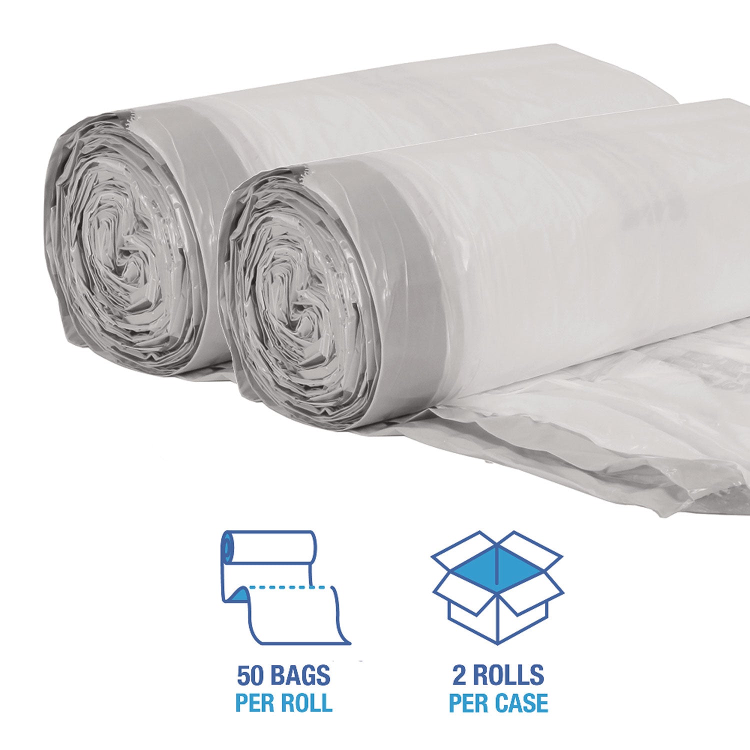 Boardwalk® Drawstring Kitchen Bags, Drawstring, 13 gal, 24" x 28", White, 50 Bags/Roll, 2 Rolls/Carton