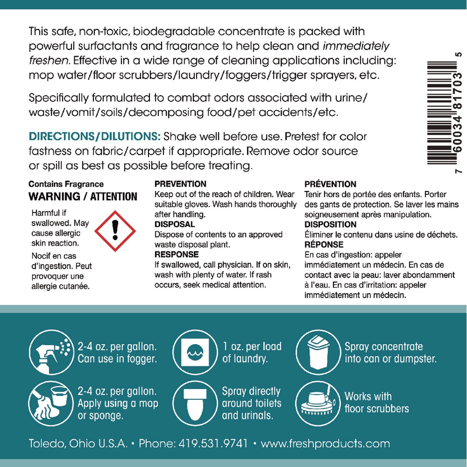 Fresh Products Conqueror 103 Odor Counteractant Concentrate, Lemon, 32 Oz Bottle, 12/carton