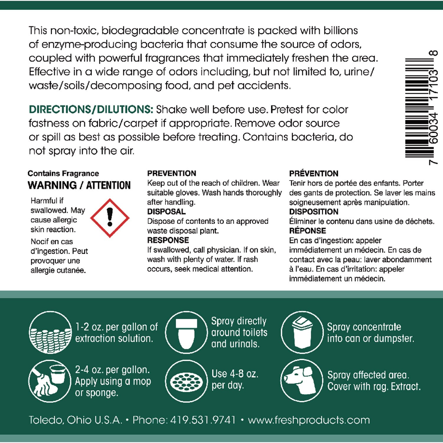 Fresh Products Bio Conqueror 105 Enzymatic Odor Counteractant Concentrate, Mango, 1 Gal Bottle, 4/carton