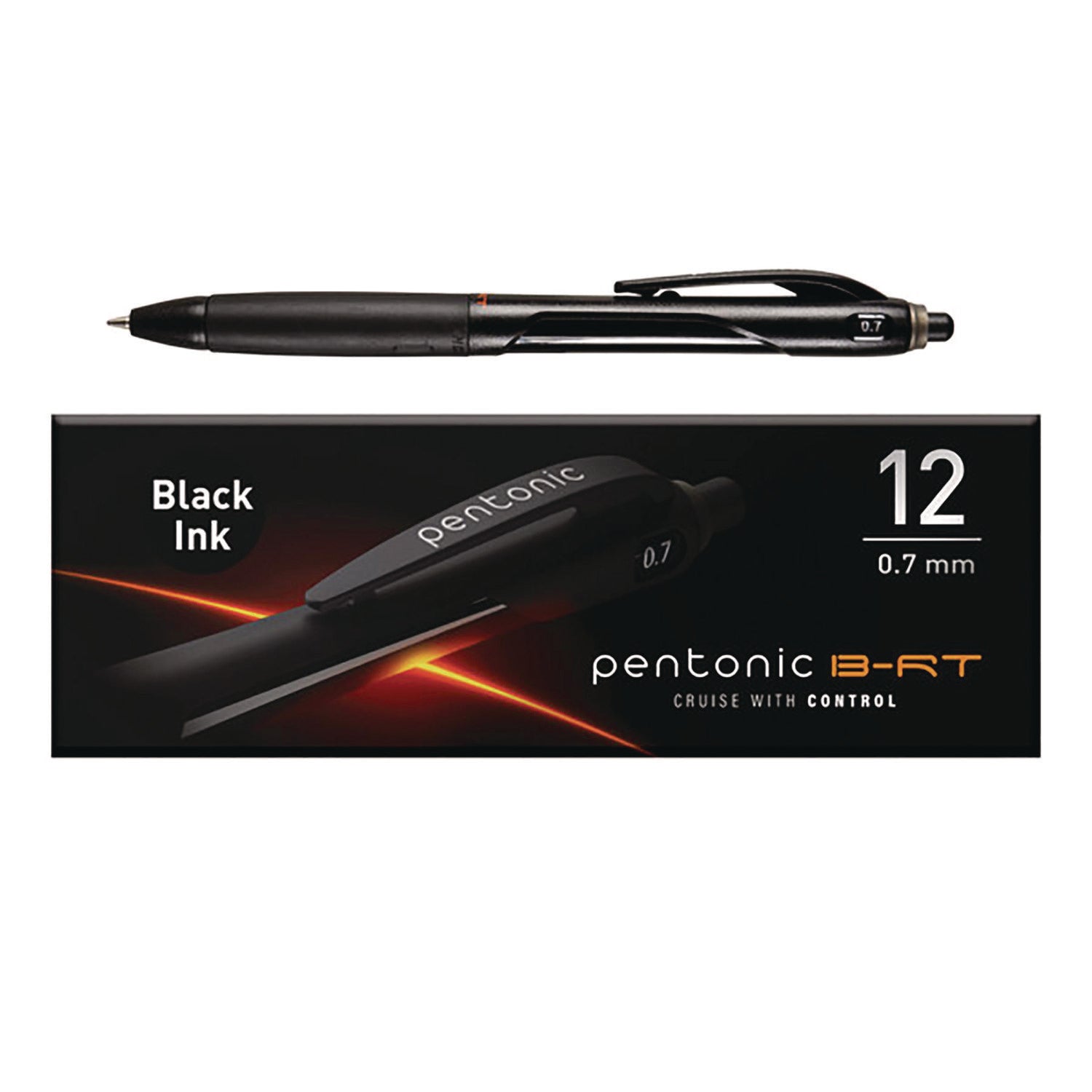 TOPS™ PENTONIC Ballpoint Pen, Retractable, Fine 0.7 mm, Black Ink, Black Barrel, 12/Pack