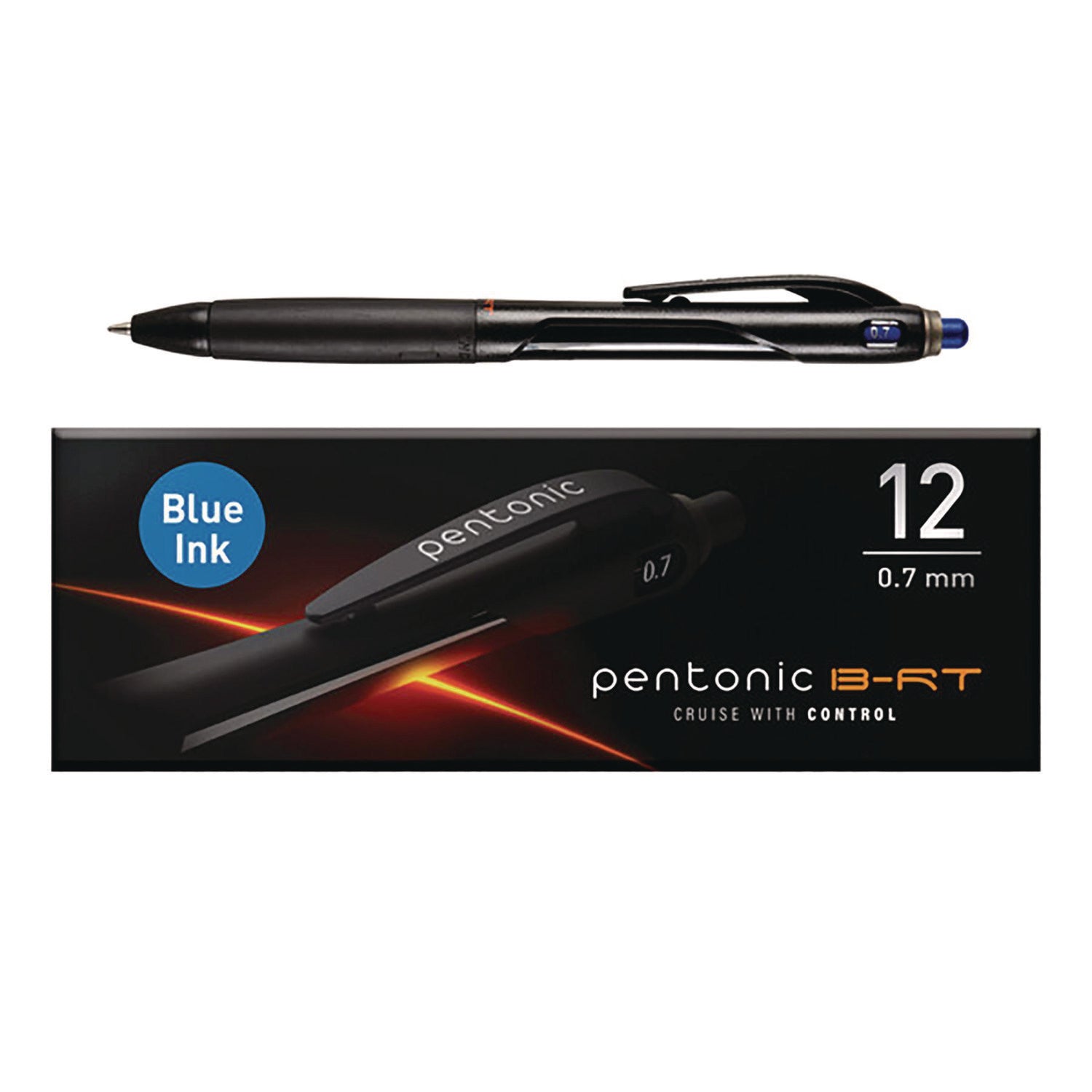 TOPS™ PENTONIC Ballpoint Pen, Retractable, Fine 0.7 mm, Blue Ink, Black/Blue Barrel, 12/Pack
