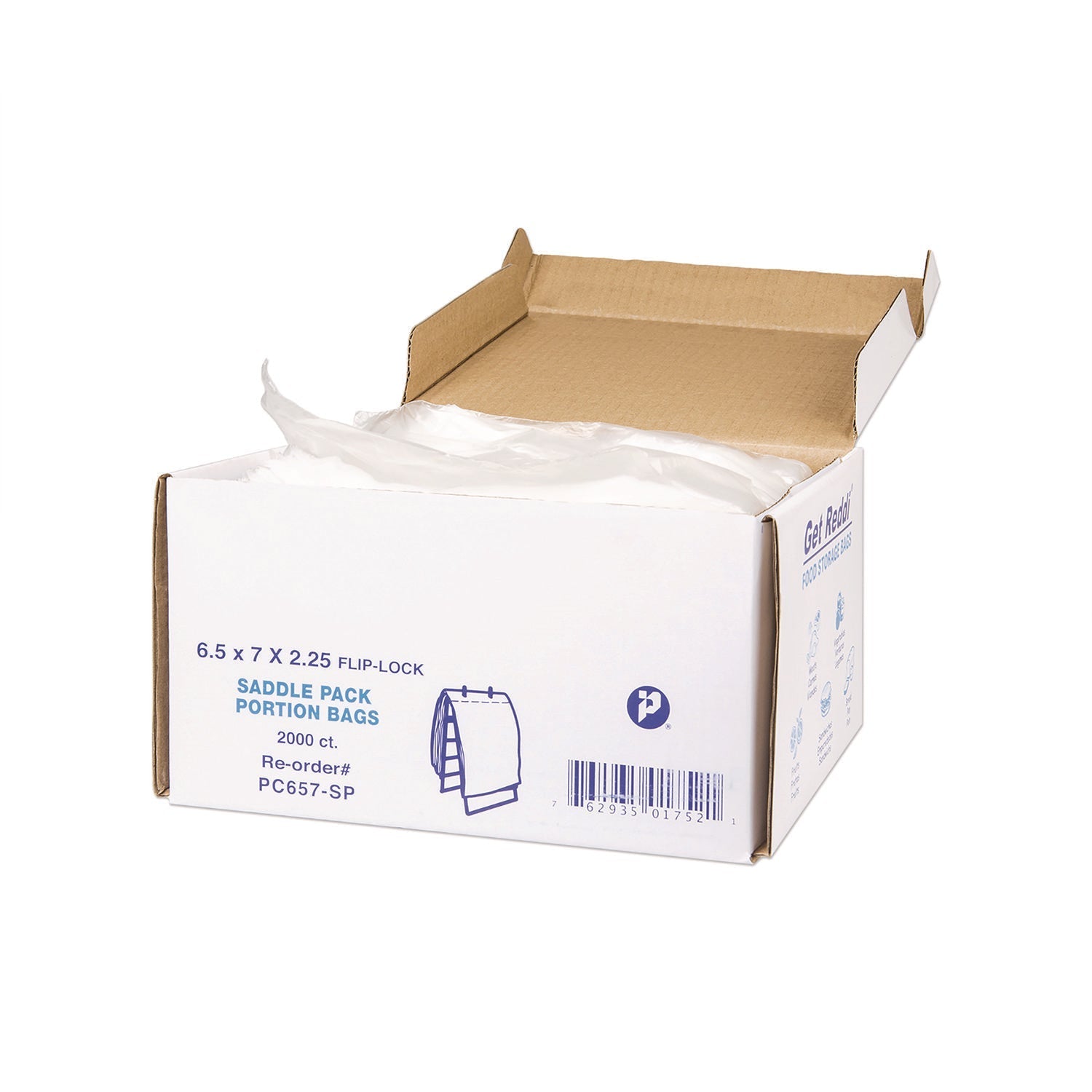 Inteplast Group Get Reddi Saddle Pack Poly Food Portion Bags, Fold-Top Closure, 0.5 mil, 6.5" x 7", Clear, 2,000/Carton