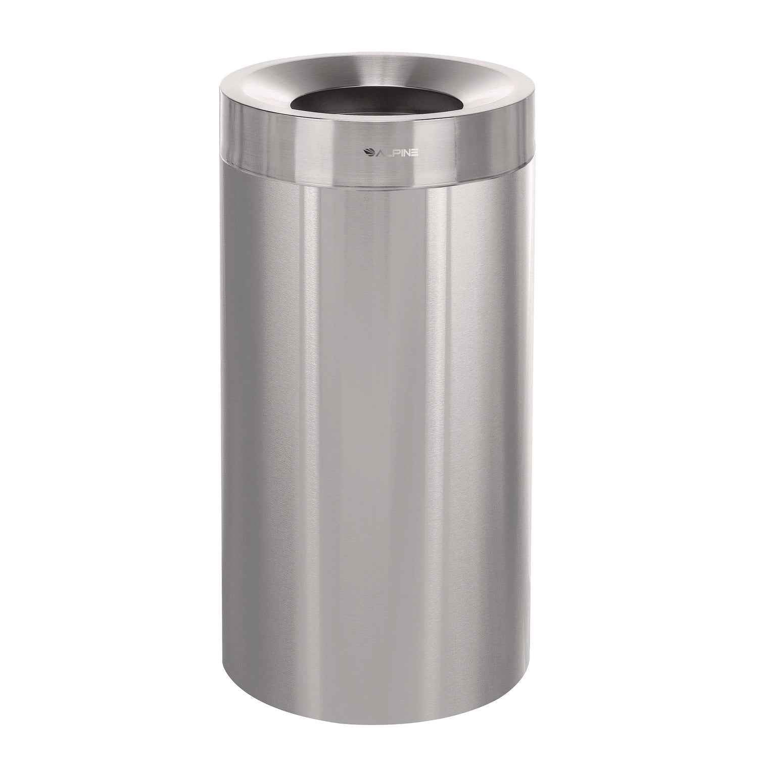 Alpine Industries 27 Gallon Stainless Steel Commercial Indoor Trash Can, Brushed Stainless Steel