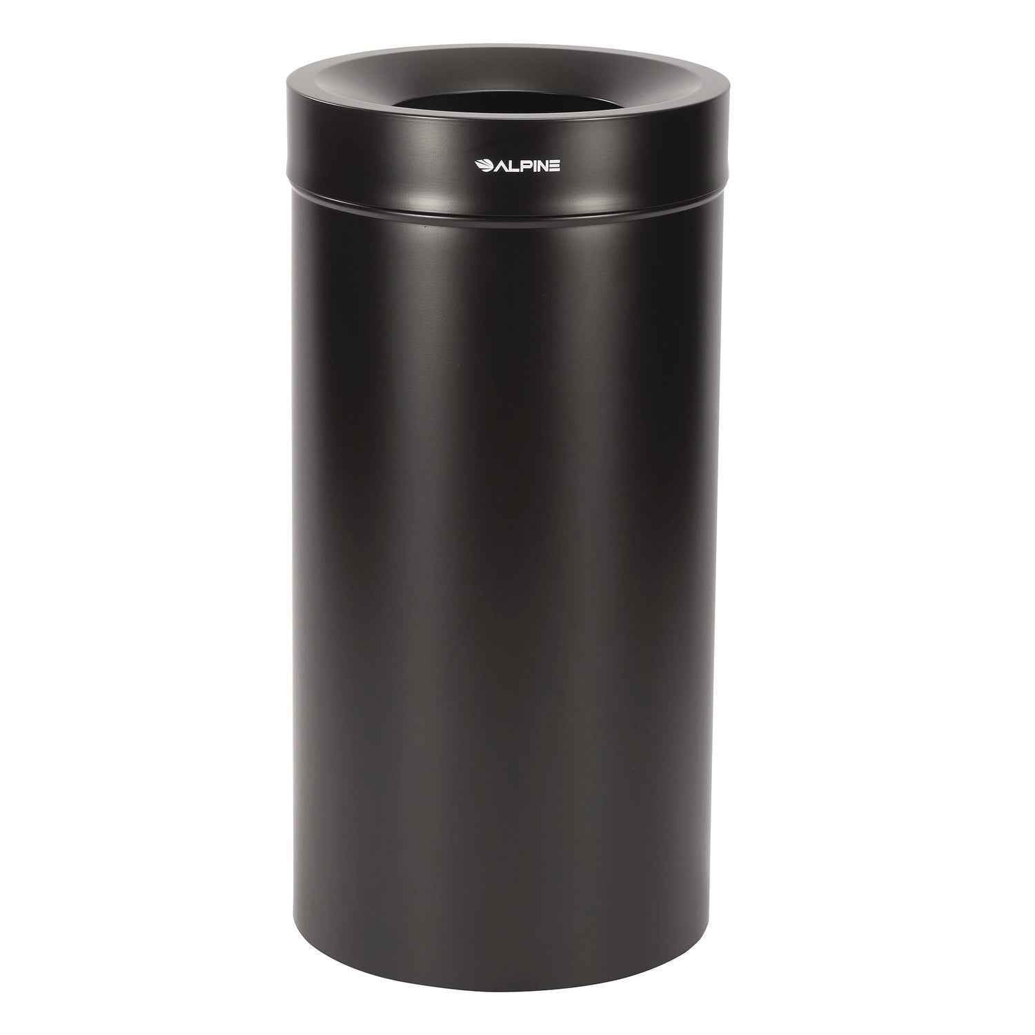 Alpine Industries 27 Gallon Stainless Steel Commercial Indoor Trash Can, Black