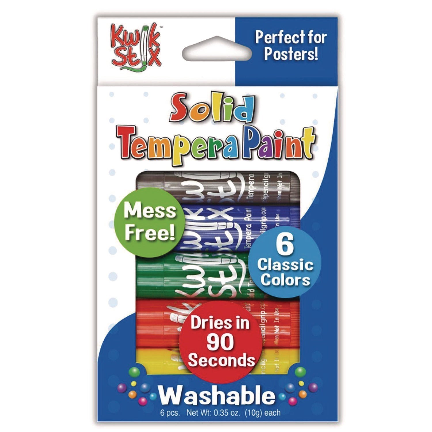 TPG Creations™ Kwik Stix Tempera Paint Set, 0.7" x 3.5", Assorted, 6 Sticks/Pack, 24 Packs/Carton