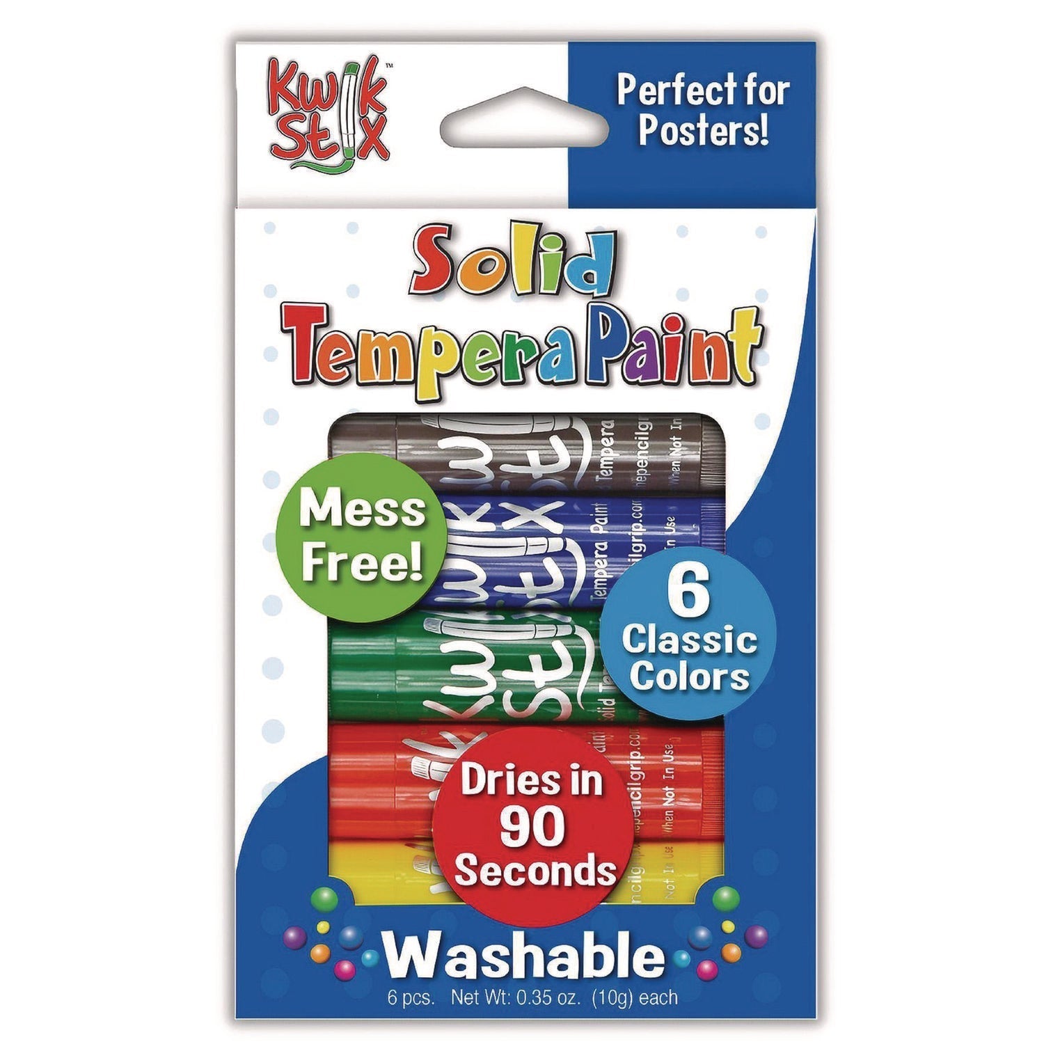 TPG Creations™ Kwik Stix Tempera Paint Set, 0.7" x 3.5", Assorted, 6 Sticks/Pack, 24 Packs/Carton