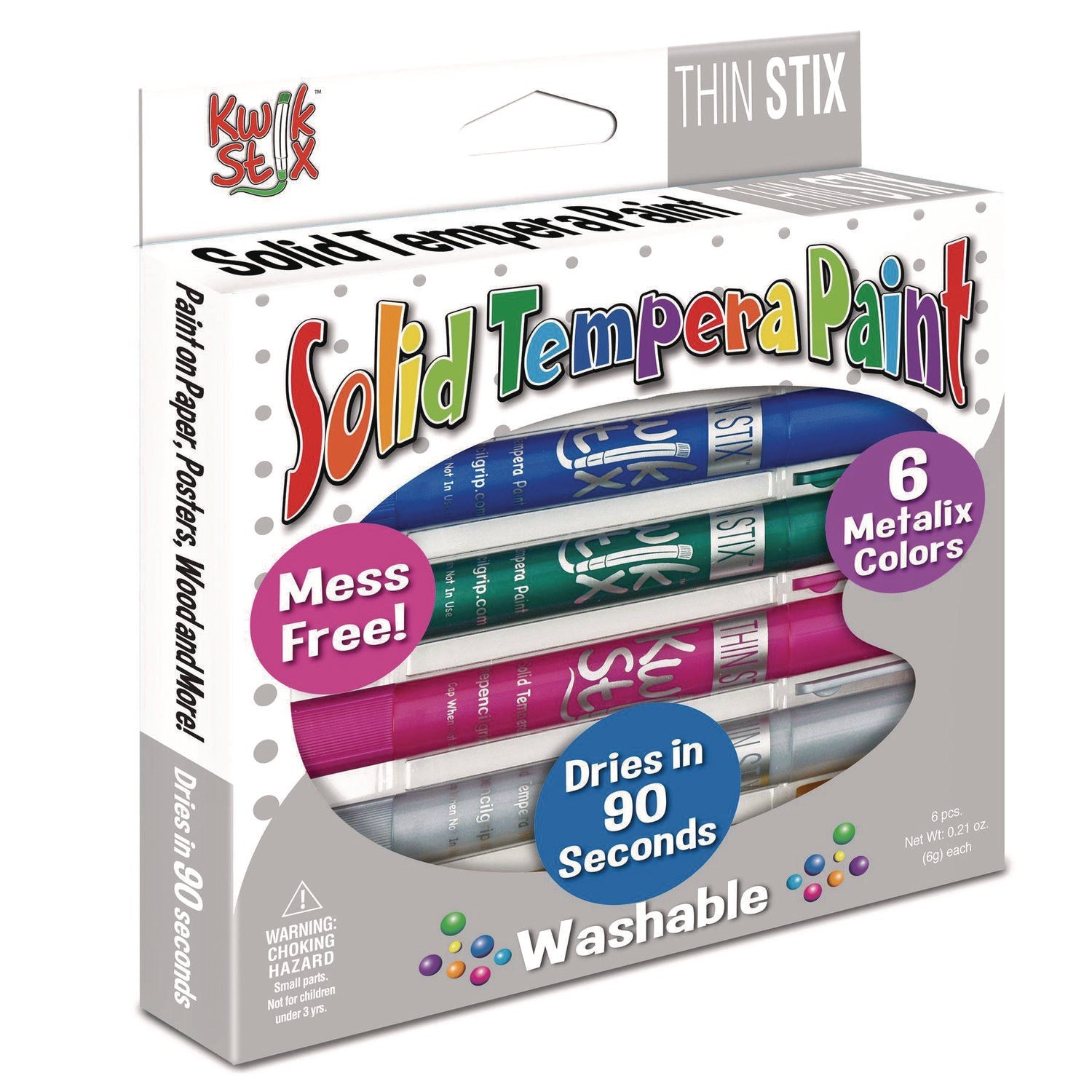 TPG Creations™ Thin Stix Tempera Paint Set, 6 Assorted Metallic Colors, 6/Set, 24 Sets/Carton