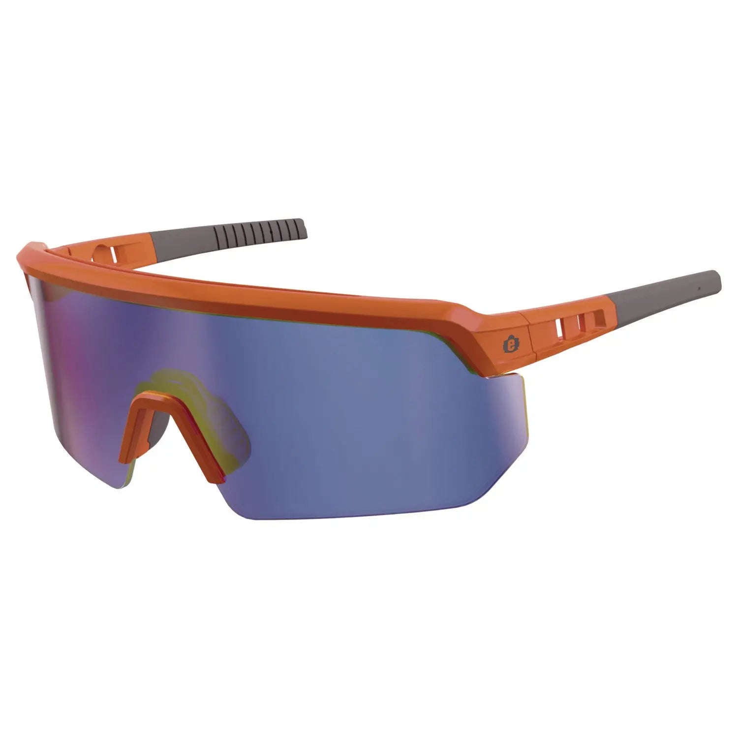ergodyne® Skullerz AEGIR-AFASPM Anti-Scratch and Enhanced Anti-Fog Safety Glasses, Orange Frame, Blue Mirror Polycarb Lens