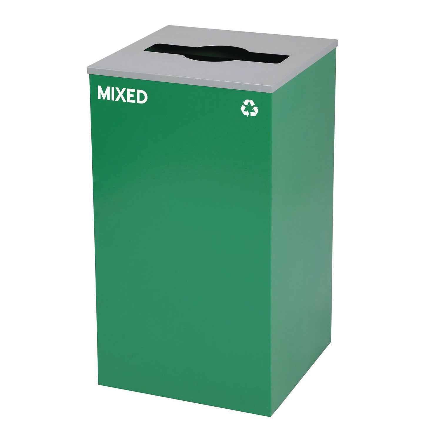 Alpine Industries 29 Gallon Trash/Recycling Cans, Steel, Green Mixed Recycling Can with Mixed Lid