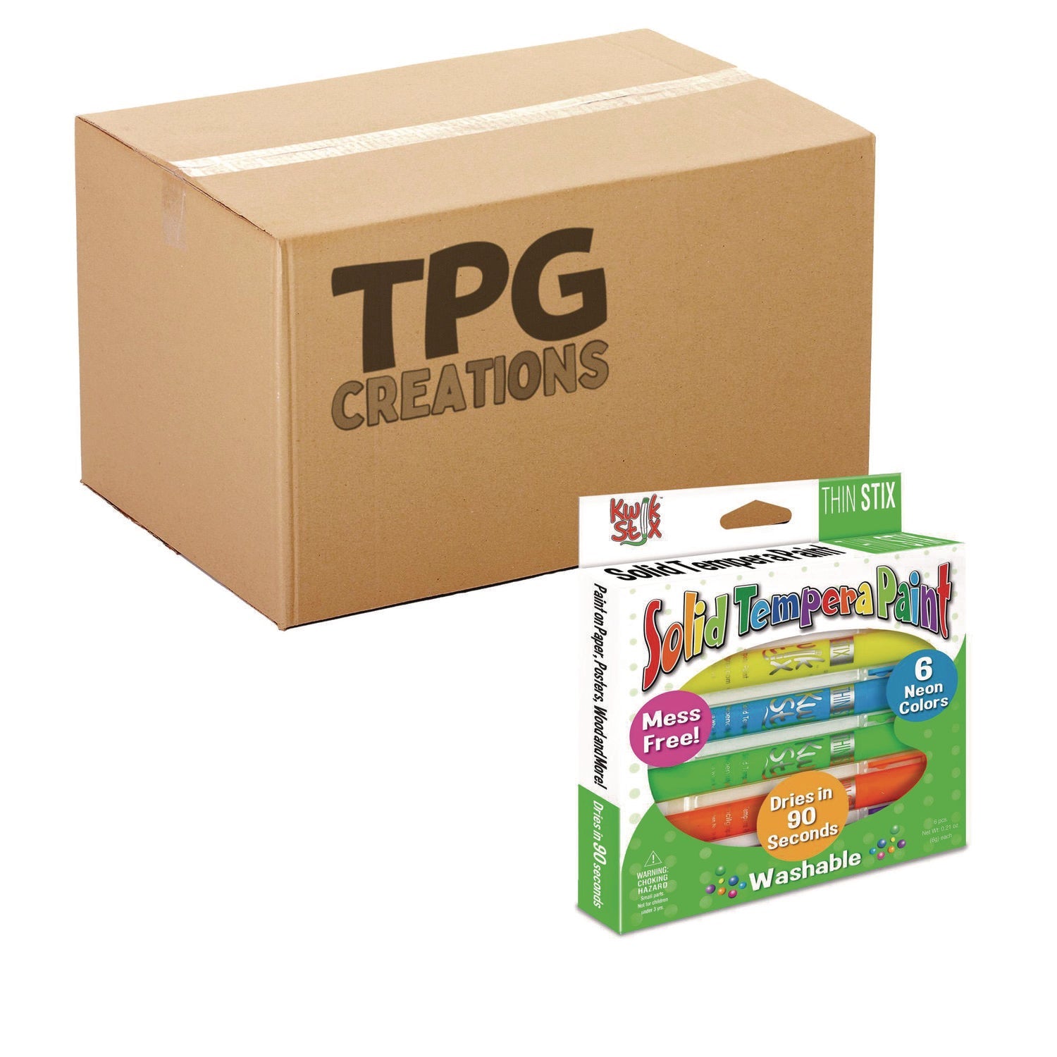 TPG Creations™ Thin Stix Tempera Paint Set, 6 Assorted Neon Colors, 6/Set, 24 Sets/Carton