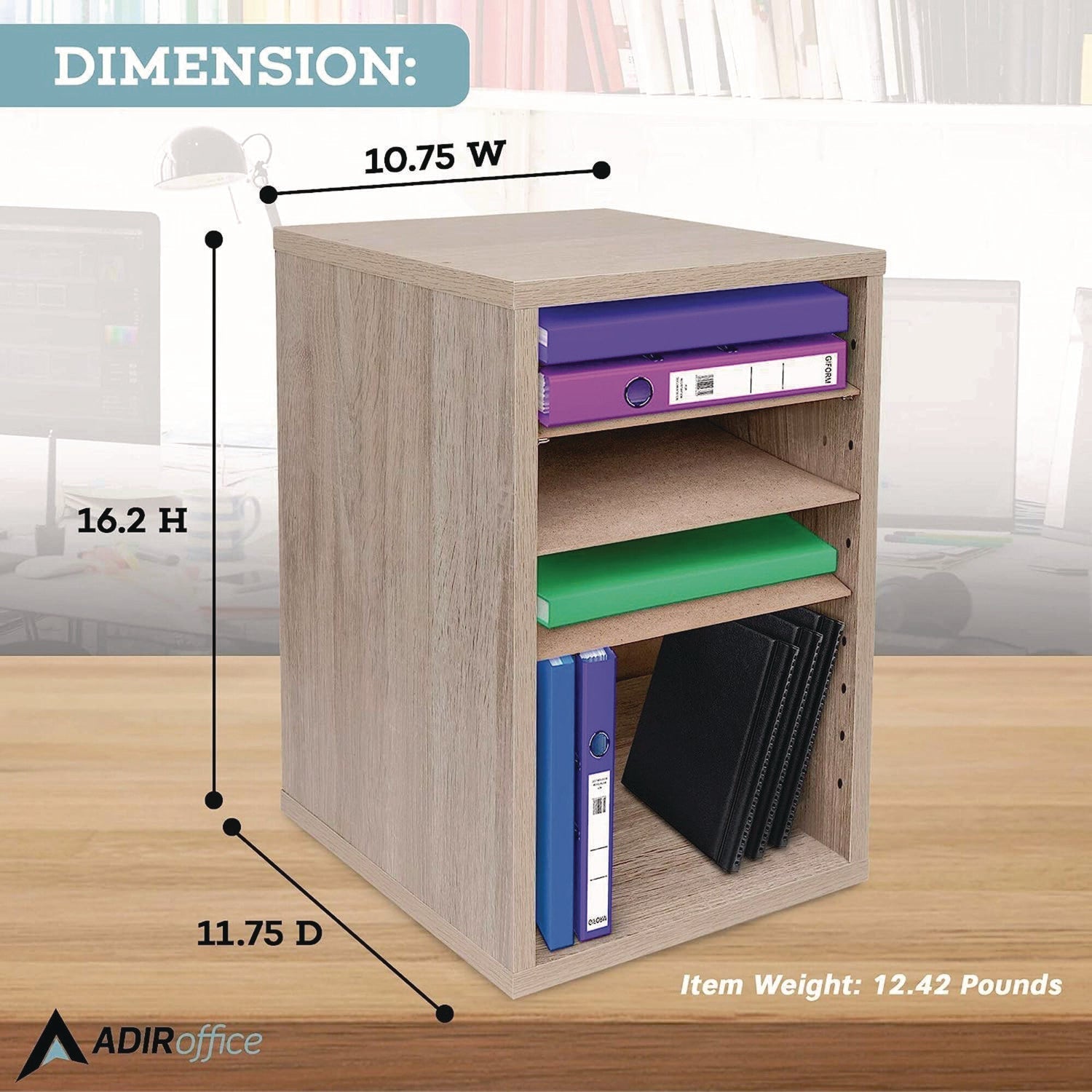 AdirOffice 11 Compartment Wood Mail Paper Sorter Literature Organizer, 11 Sections, Letter Size, 10.75 x 11.75 x 16.2, Medium Oak