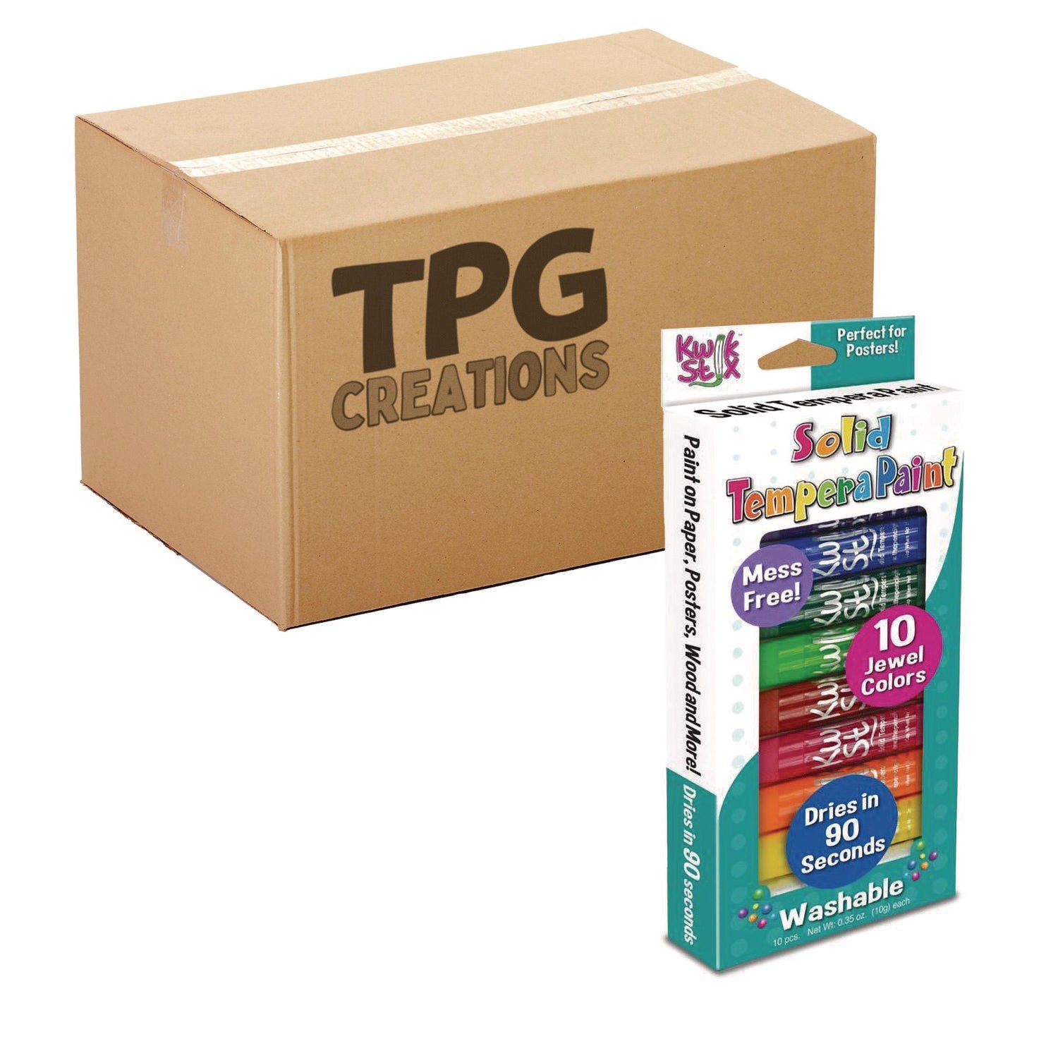 TPG Creations™ Kwik Stix Tempera Paint Set, 10 Assorted Jewel Tones Colors, 10/Pack, 12 Packs/Carton