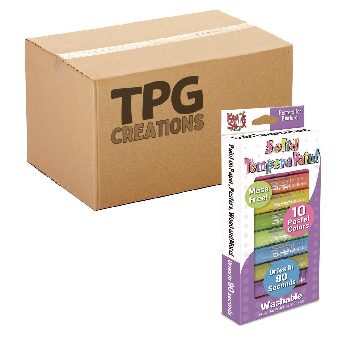 TPG Creations™ Kwik Stix Tempera Paint Set, 10 Assorted Pastel Colors, 10/Set, 12 Sets/Carton