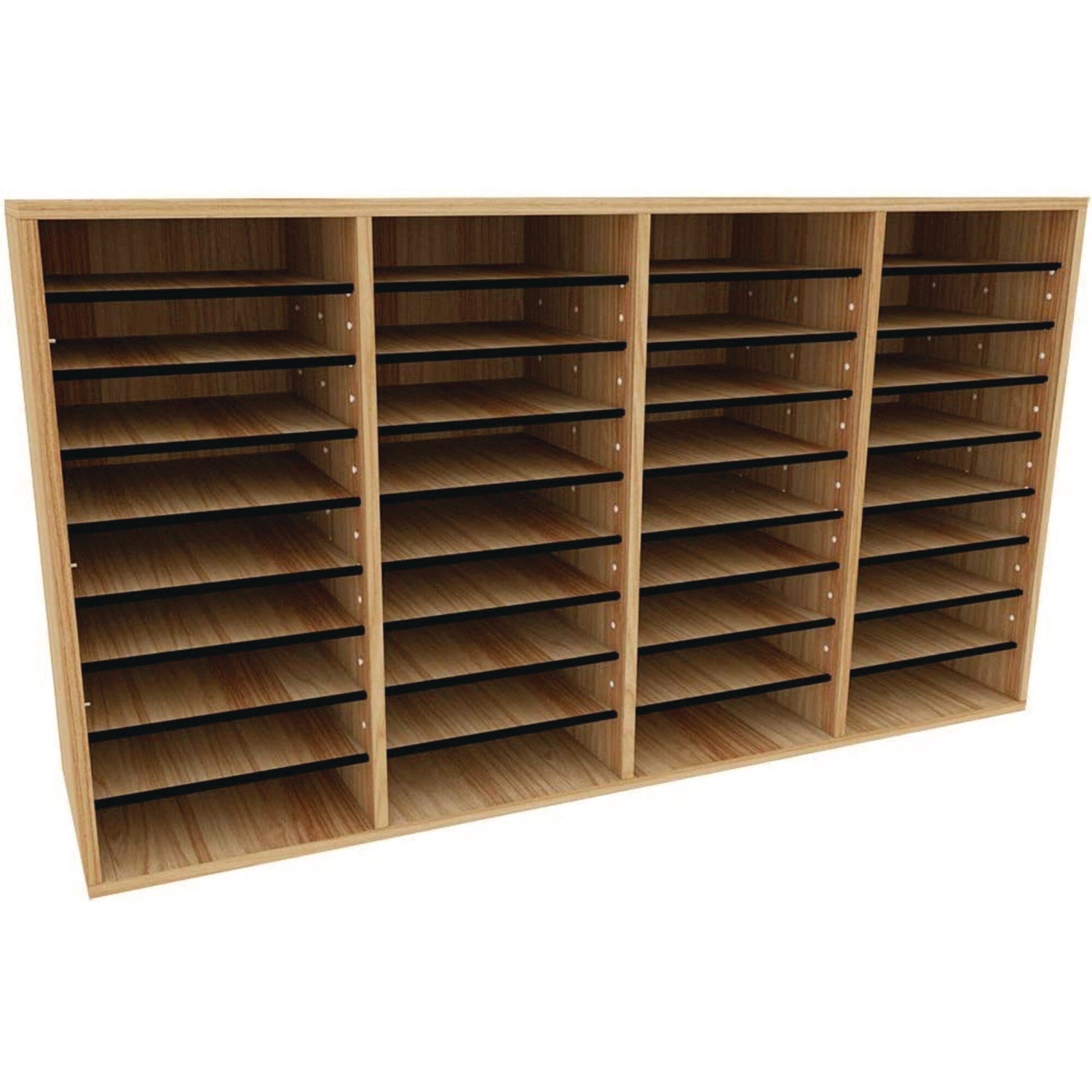 AdirOffice Wood Adjustable 36 Compartment Literature Organizer, 36 Sections, Letter Size, 39.3 x 11.8 x 23.9, Medium Oak