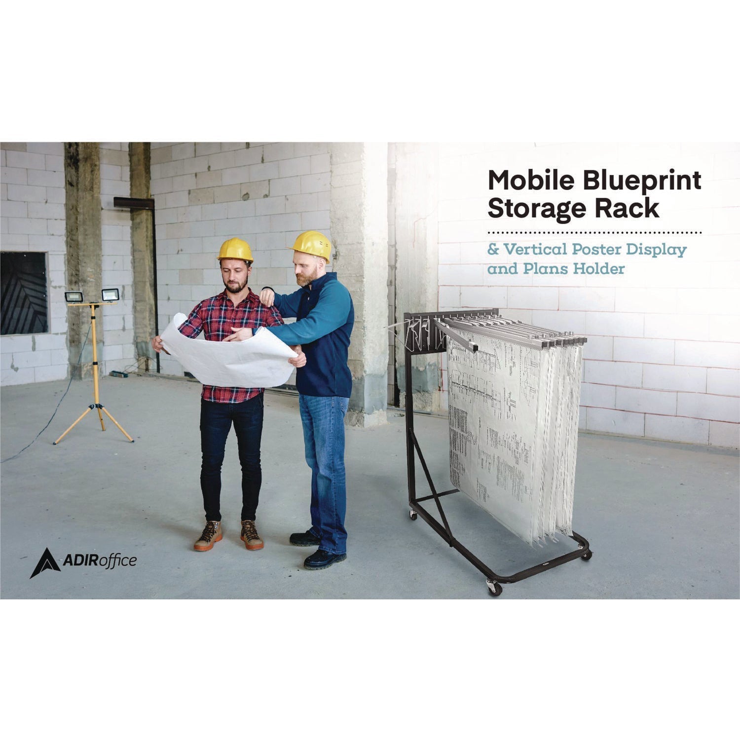 AdirOffice Blueprint Storage Cabinet Rolling Stand, Assorted Document Sizes Accomodated, 27" x 28.5" to 46.5" x 46" to 66", Blue