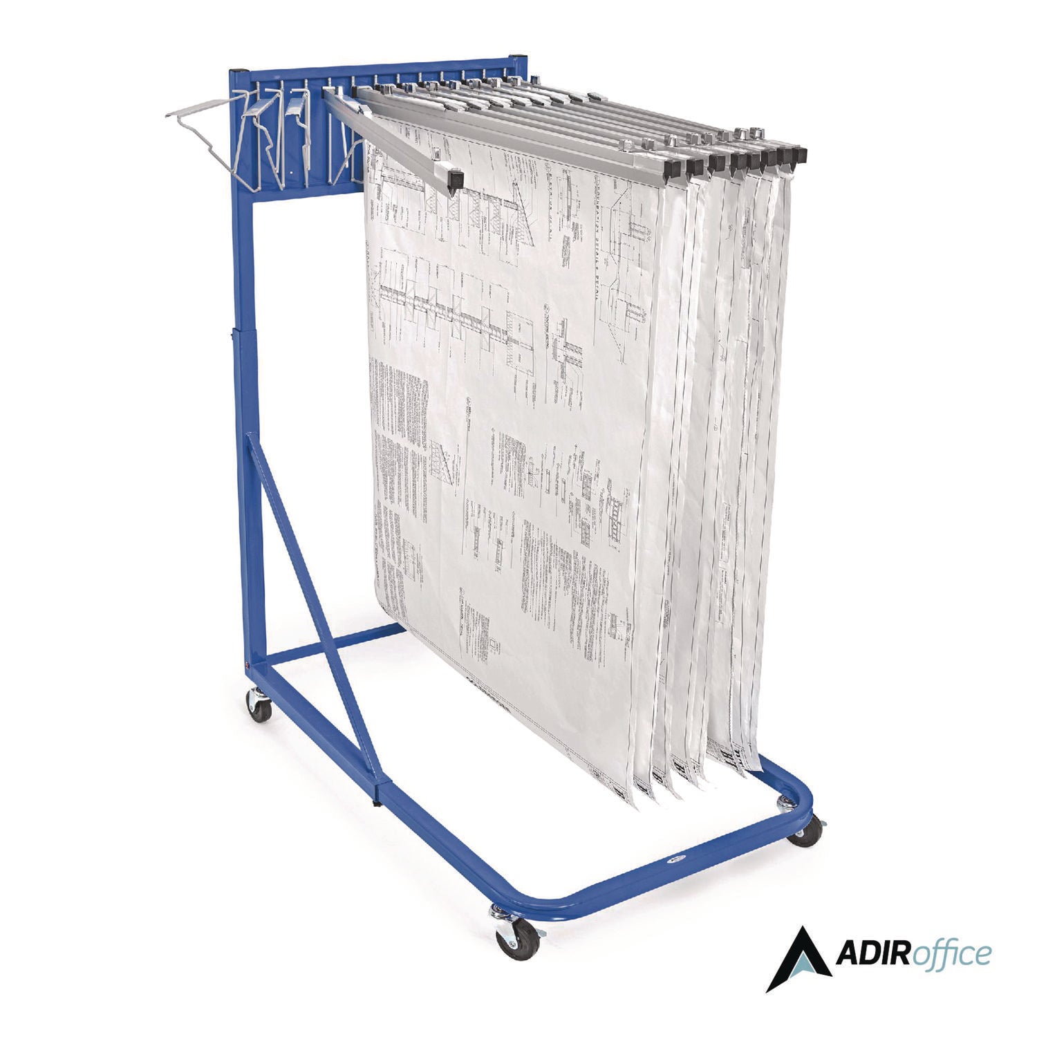 AdirOffice Blueprint Storage Cabinet Rolling Stand, Assorted Document Sizes Accomodated, 27" x 28.5" to 46.5" x 46" to 66", Blue