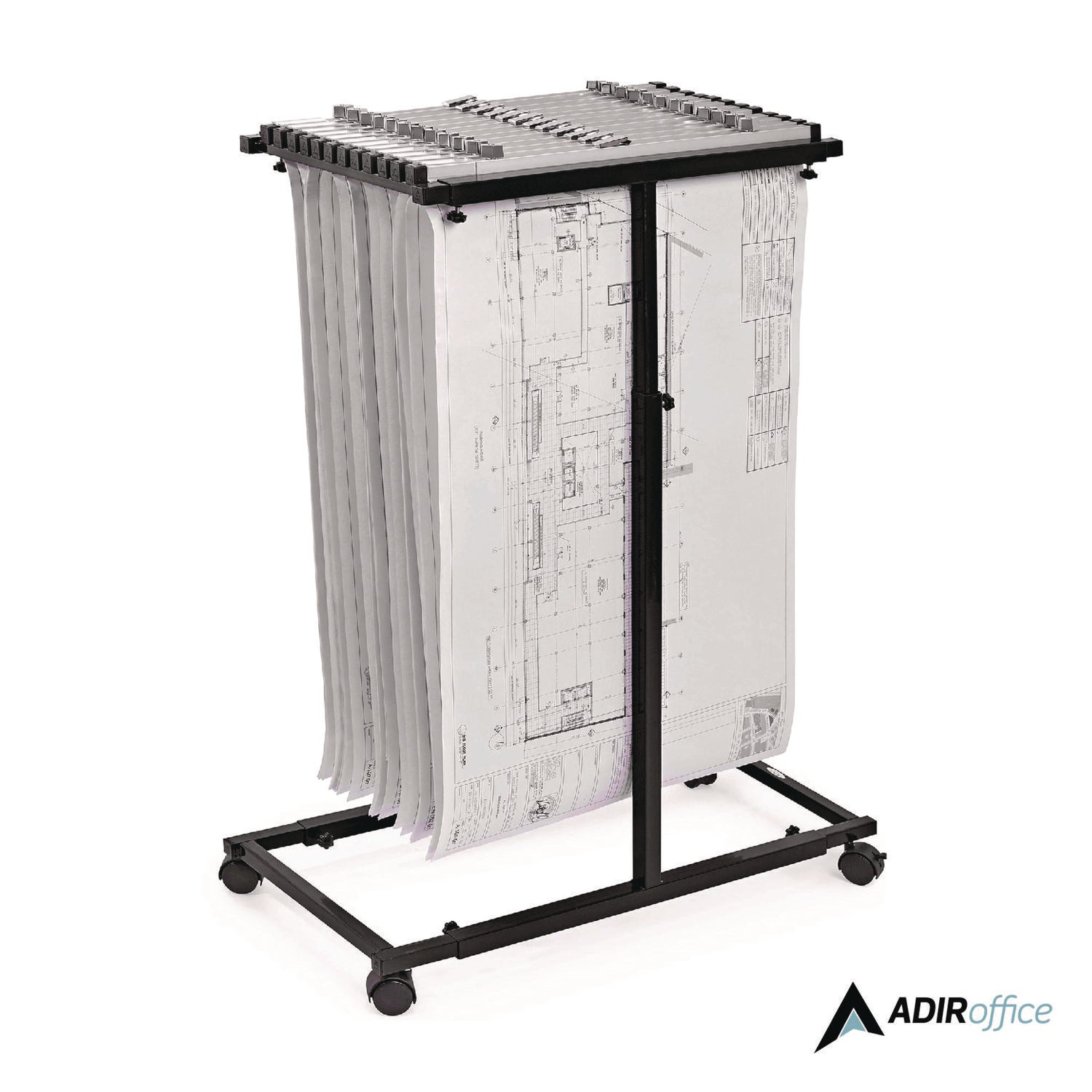 AdirOffice Blueprint Storage Cabinet Steel Vertical Plan Center, Assorted Document Sizes,15" x 27" to 47.25" x 32.5" to 57", Black