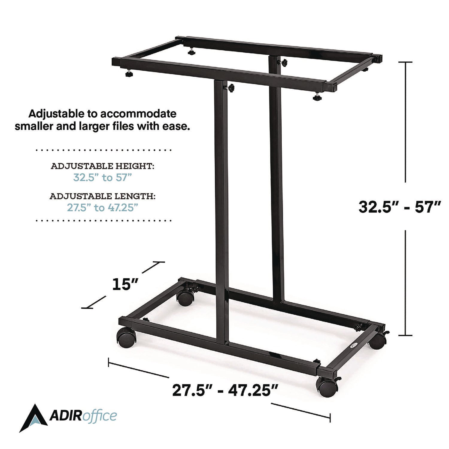 AdirOffice Blueprint Storage Cabinet Steel Vertical Plan Center, Assorted Document Sizes,15" x 27" to 47.25" x 32.5" to 57", Black