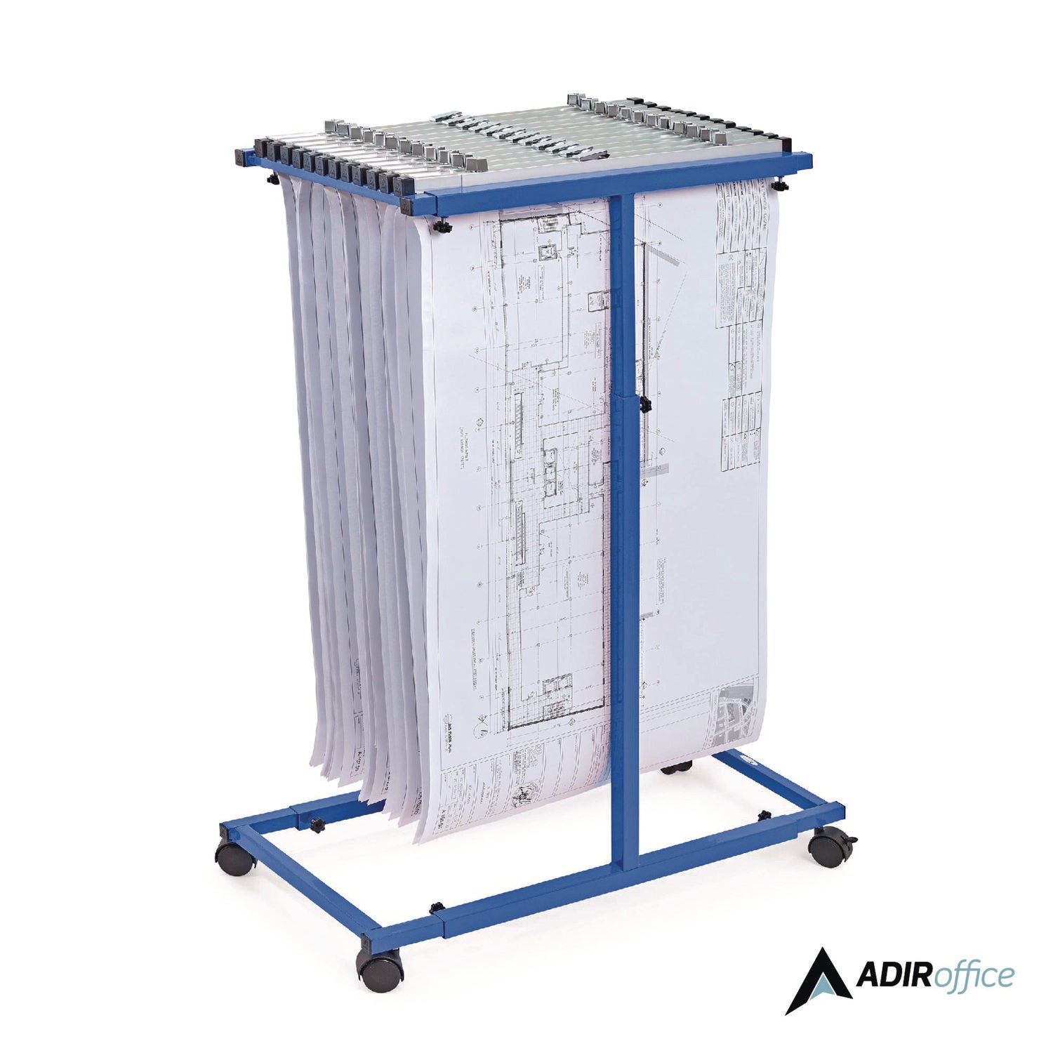 AdirOffice Blueprint Storage Cabinet Steel Vertical Plan Center, Assorted Document Sizes, 15" x 27" to 47.25" x 32.5" to 57", Blue