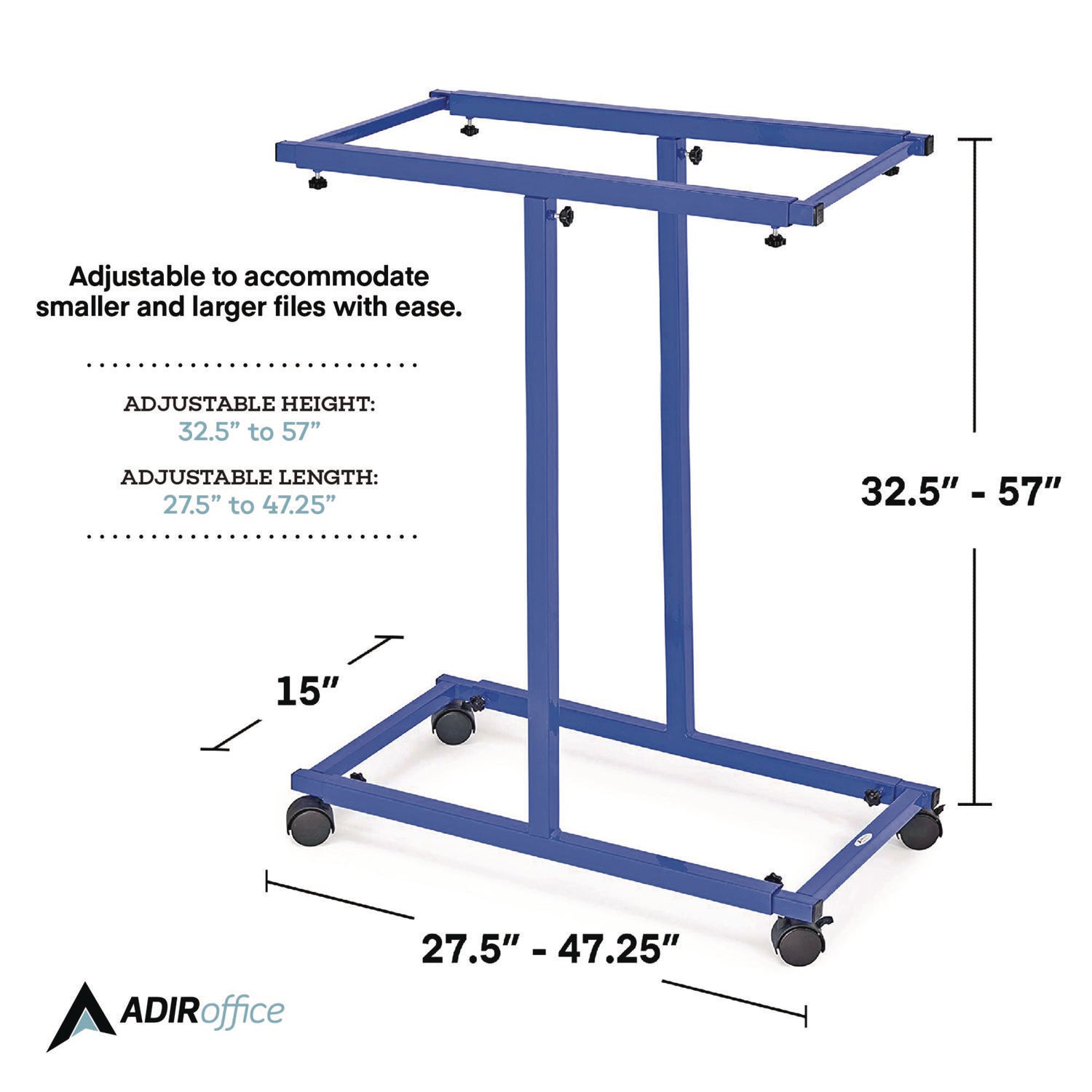 AdirOffice Blueprint Storage Cabinet Steel Vertical Plan Center, Assorted Document Sizes, 15" x 27" to 47.25" x 32.5" to 57", Blue