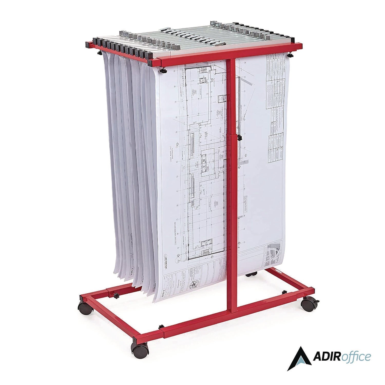 AdirOffice Blueprint Storage Cabinet Steel Vertical Plan Center, Assorted Document Sizes, 15" x 27" to 47.25" x 32.5" to 57", Red
