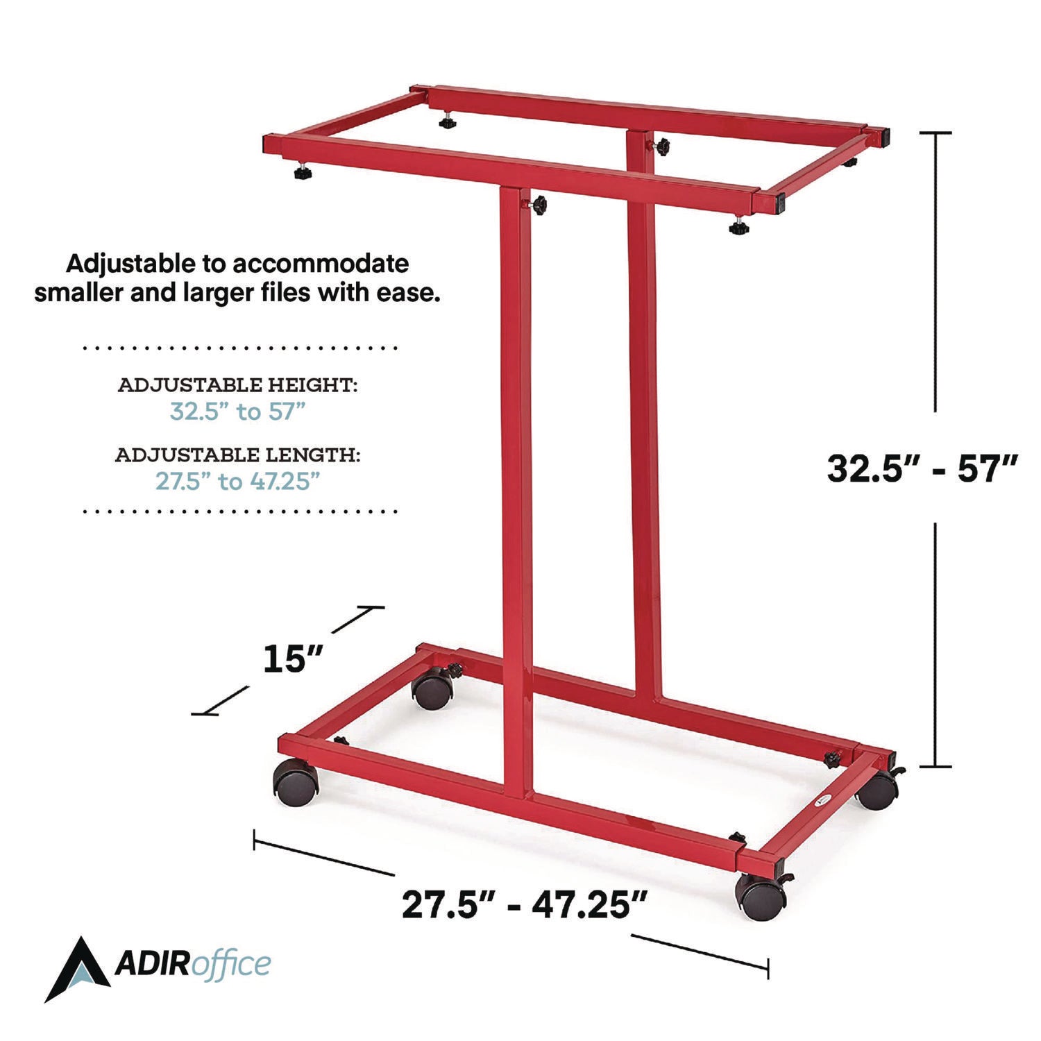 AdirOffice Blueprint Storage Cabinet Steel Vertical Plan Center, Assorted Document Sizes, 15" x 27" to 47.25" x 32.5" to 57", Red