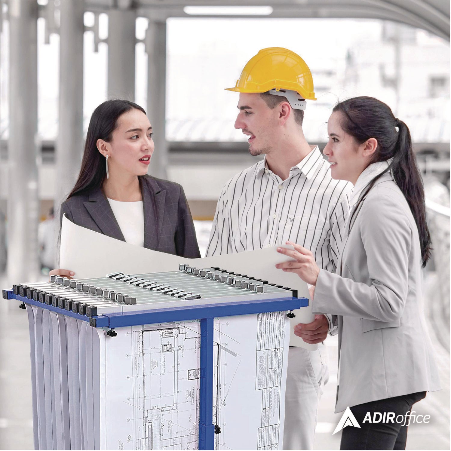 AdirOffice Blueprint Storage Cabinet Steel Vertical Plan Center, Assorted Document Sizes, 15" x 27" to 47.25" x 32.5" to 57", Blue