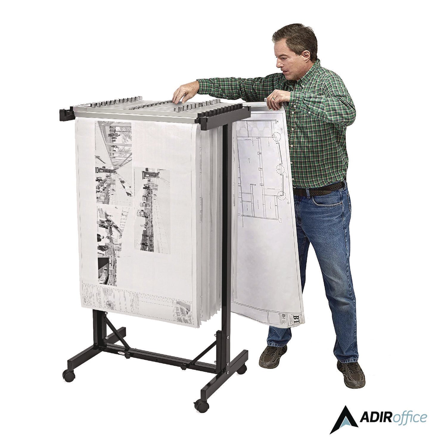AdirOffice Expandable Blueprint Storage Cabinet Mobile Plan Center, Assorted Document Sizes, 20.5" x 28" to 46.5" x 50.75", Black