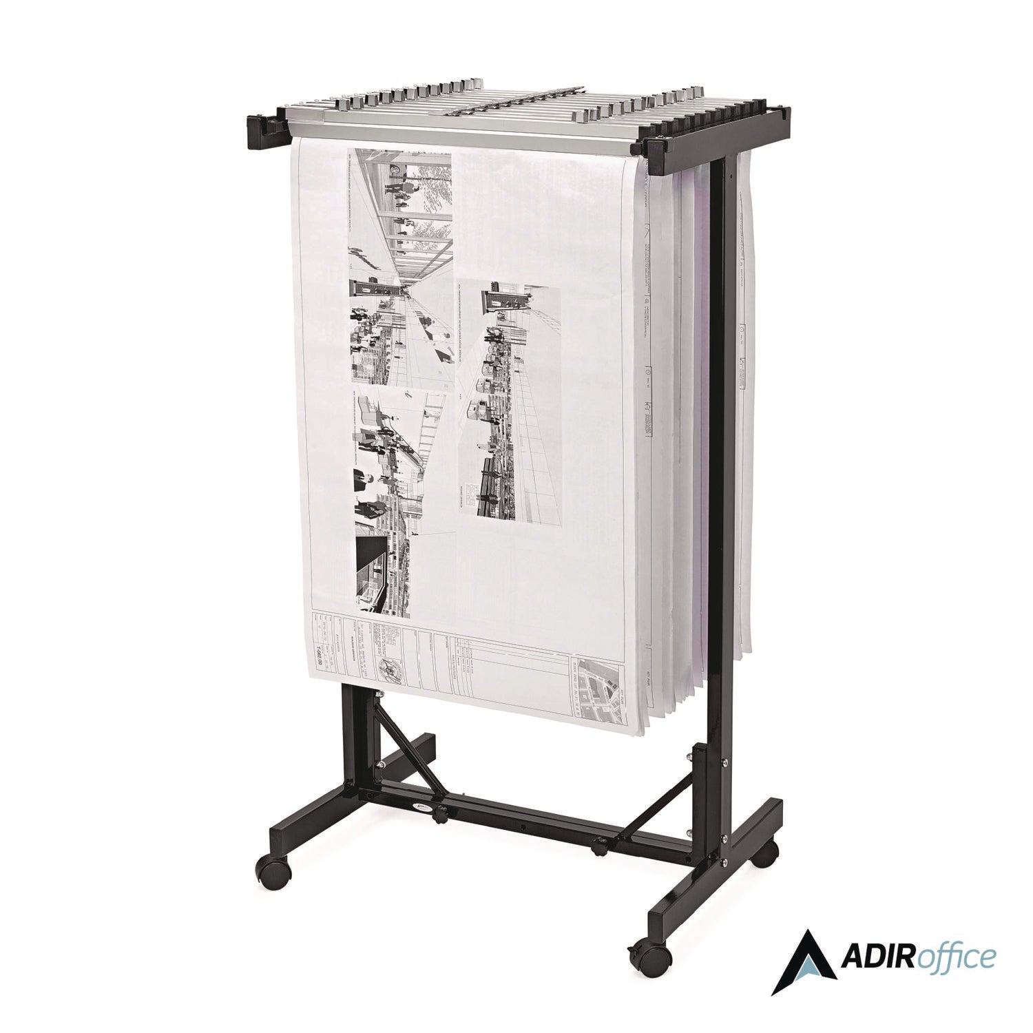 AdirOffice Expandable Blueprint Storage Cabinet Mobile Plan Center, Assorted Document Sizes, 20.5" x 28" to 46.5" x 50.75", Black