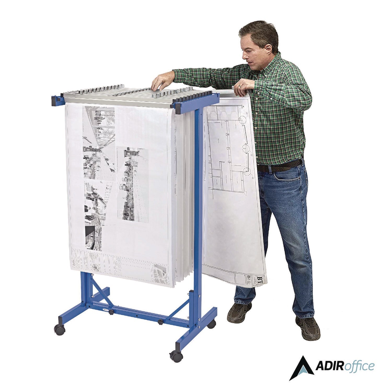 AdirOffice Expandable Blueprint Storage Cabinet Mobile Plan Center, Assorted Document Sizes, 20.5" x 28" to 46.5" x 50.75", Blue