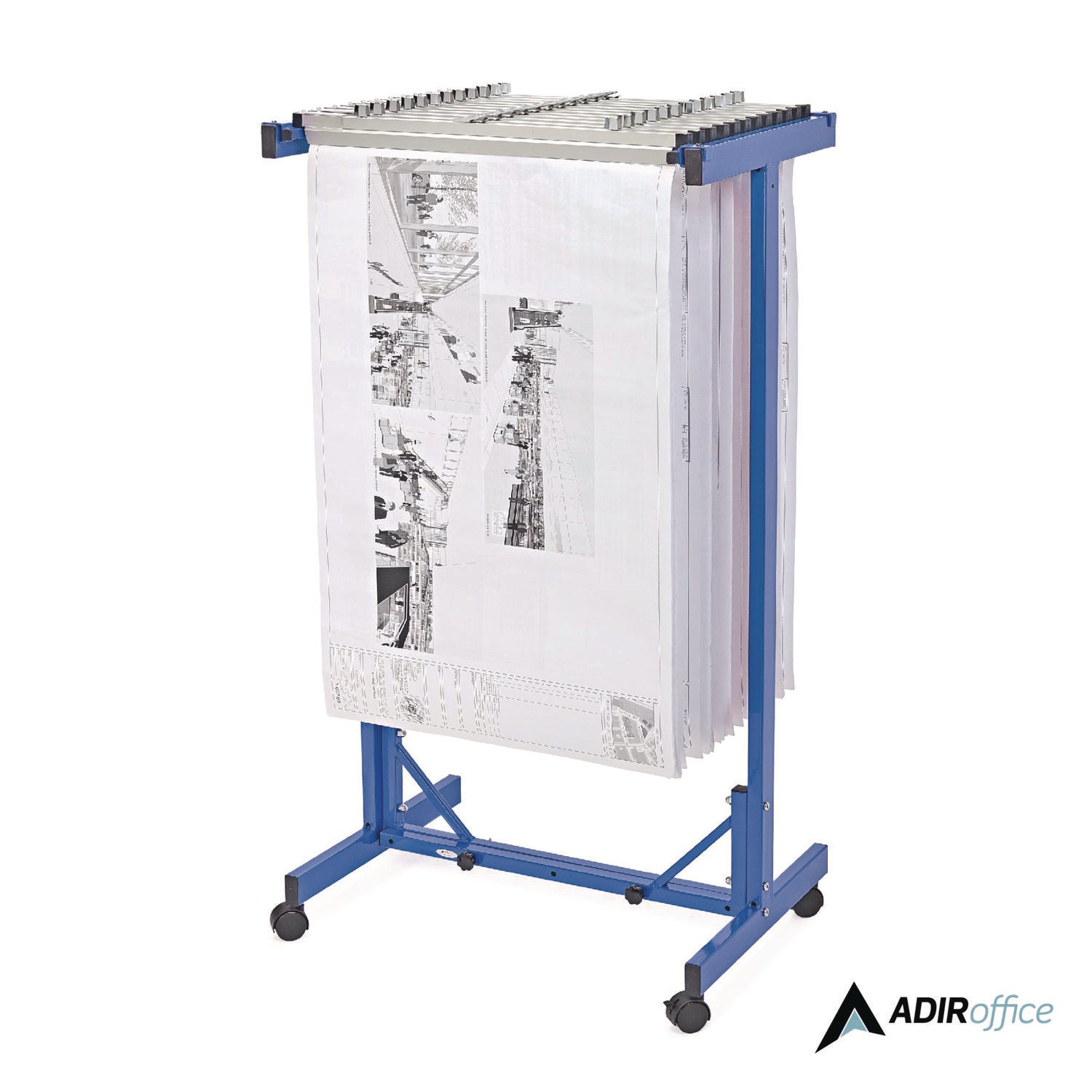 AdirOffice Expandable Blueprint Storage Cabinet Mobile Plan Center, Assorted Document Sizes, 20.5" x 28" to 46.5" x 50.75", Blue