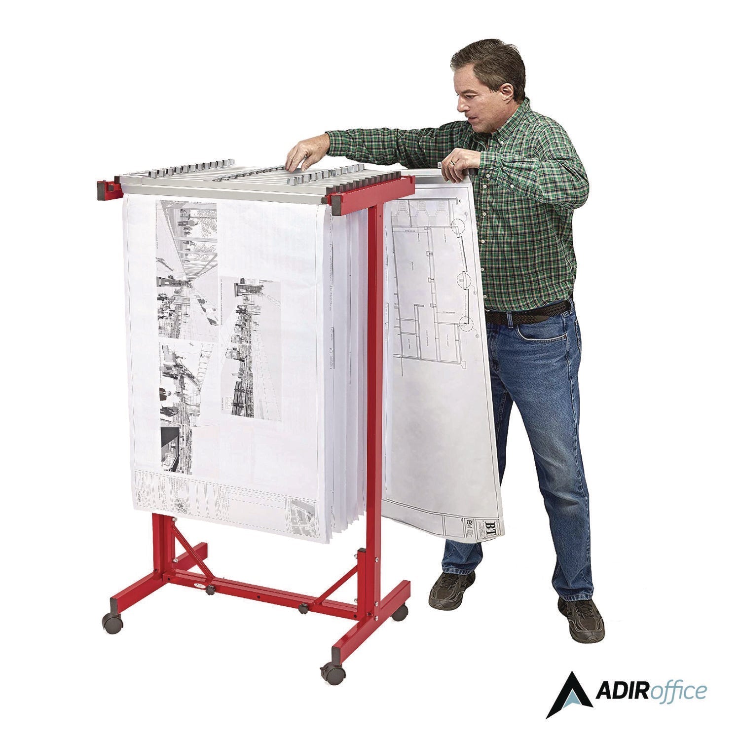 AdirOffice Expandable Blueprint Storage Cabinet Mobile Plan Center, Assorted Document Sizes, 20.5" x 28" to 46.5" x 50.75", Red