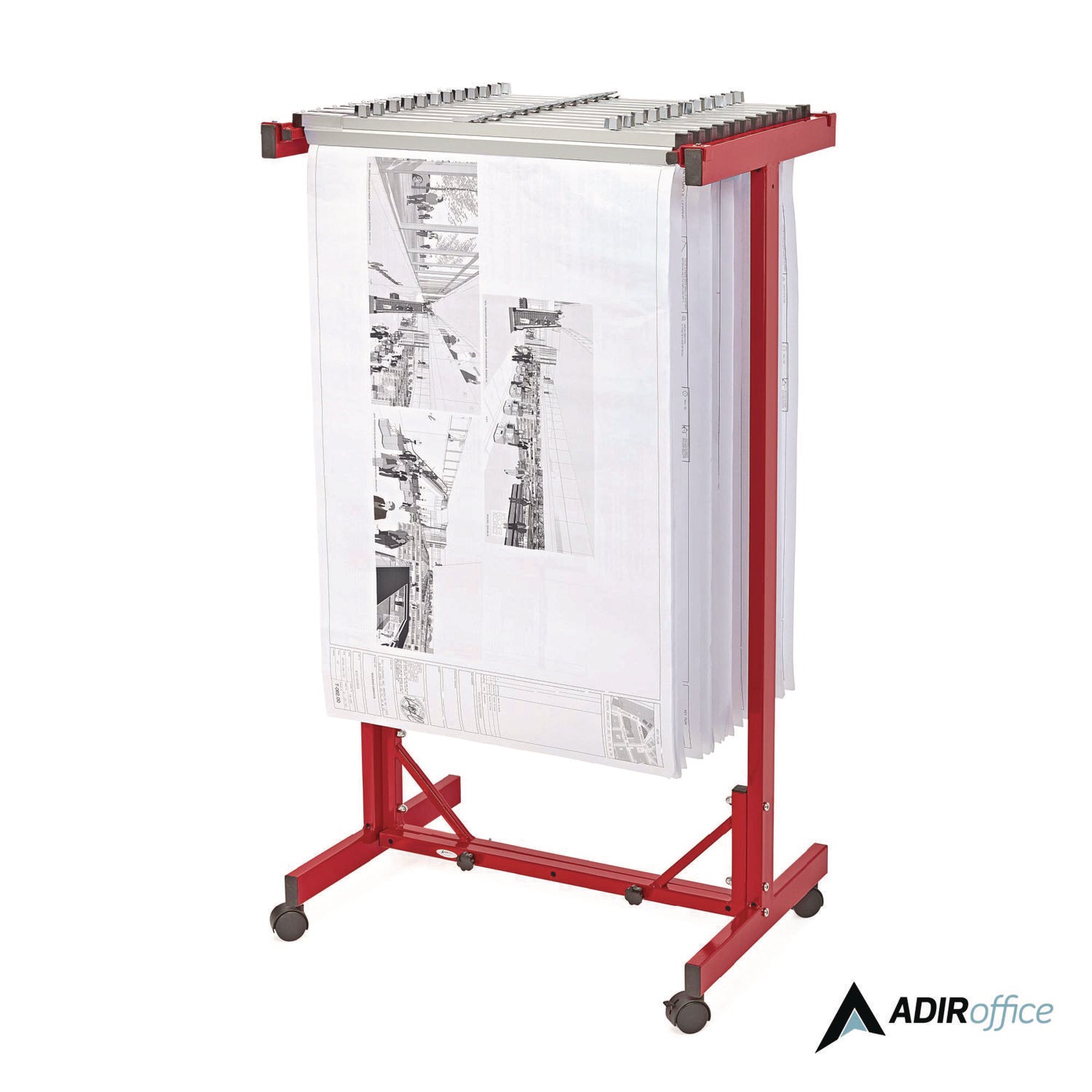 AdirOffice Expandable Blueprint Storage Cabinet Mobile Plan Center, Assorted Document Sizes, 20.5" x 28" to 46.5" x 50.75", Red